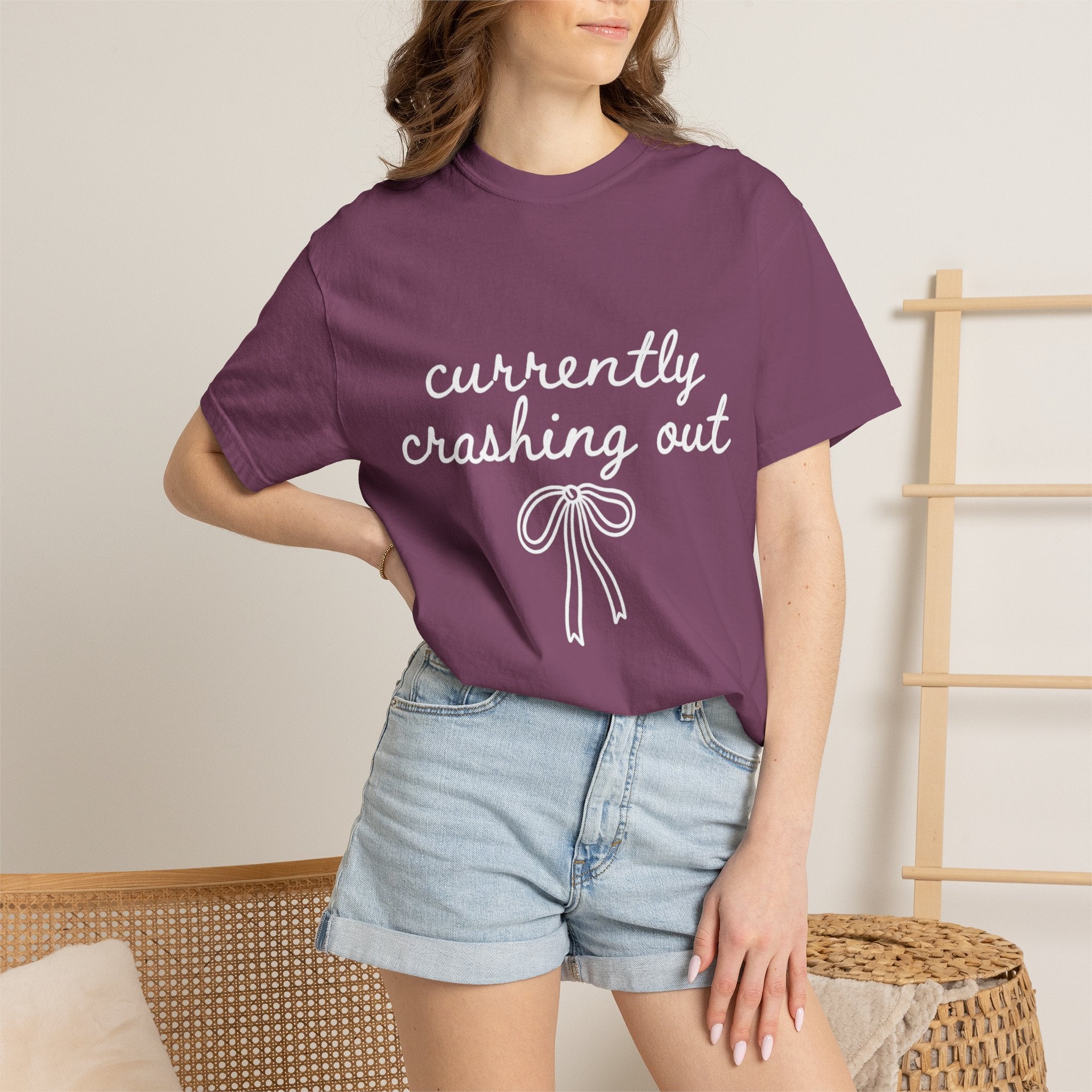 White Garment-Dyed T-Shirt — Minimal Ribbon Graphic Tee