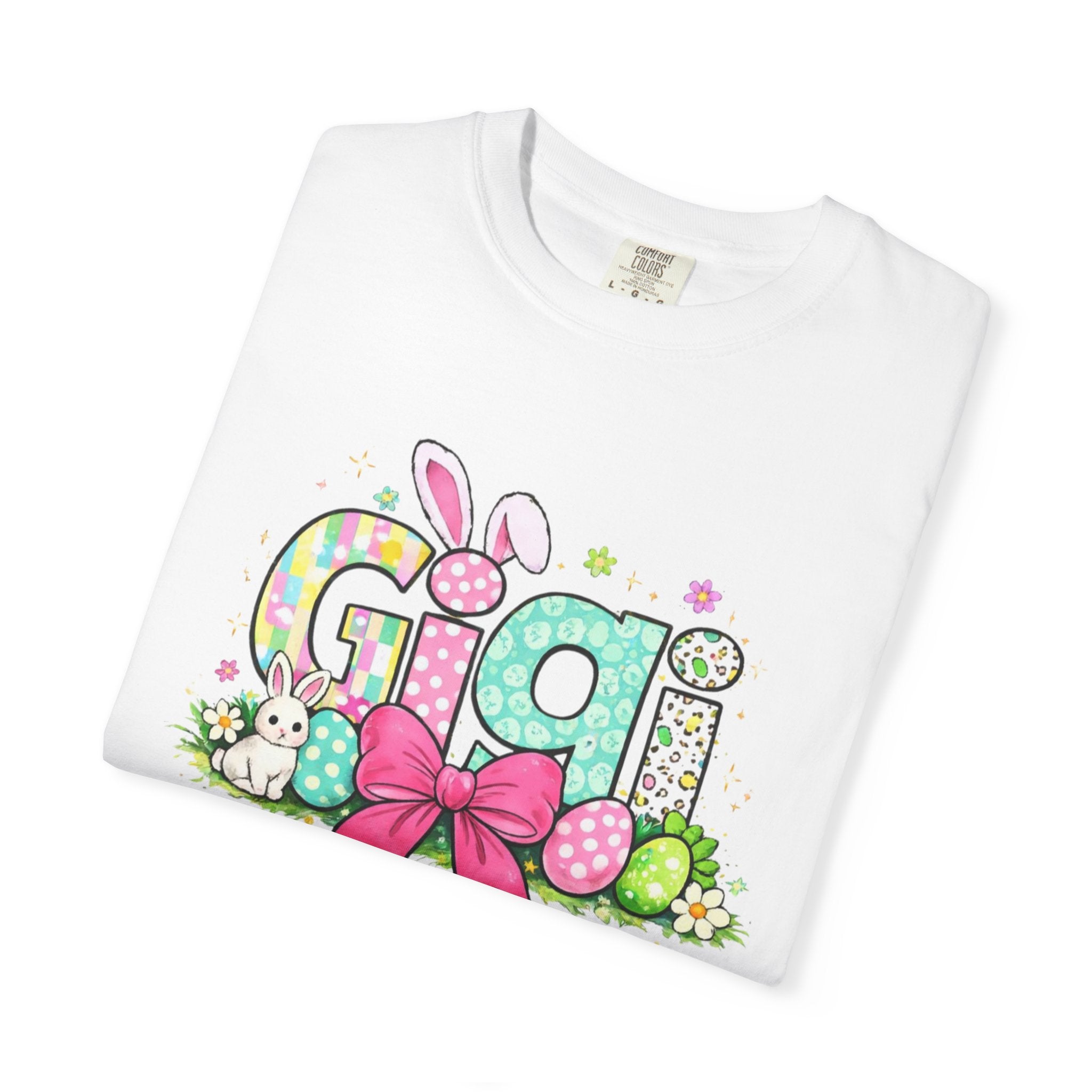 Easter Gigi T-Shirt — Pastel Bunny & Eggs Graphic Tee