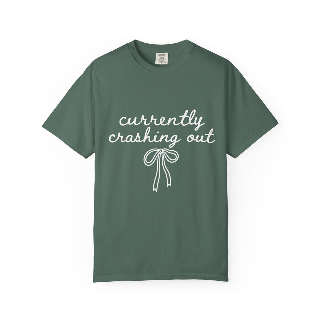 White Garment-Dyed T-Shirt — Minimal Ribbon Graphic Tee