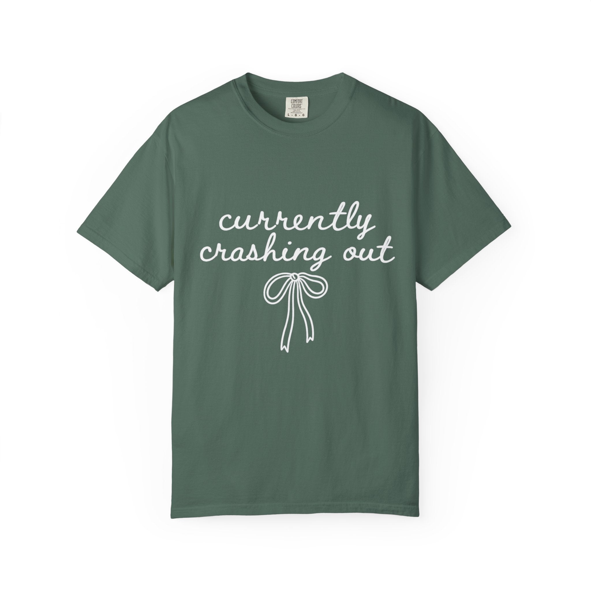White Garment-Dyed T-Shirt — Minimal Ribbon Graphic Tee