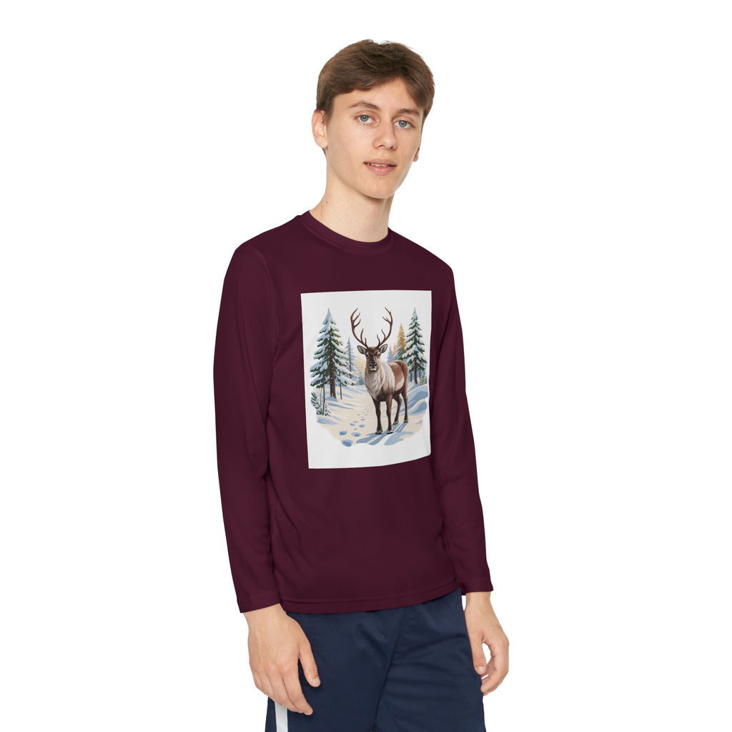 Youth Long Sleeve Tee — Winter Deer Forest Graphic