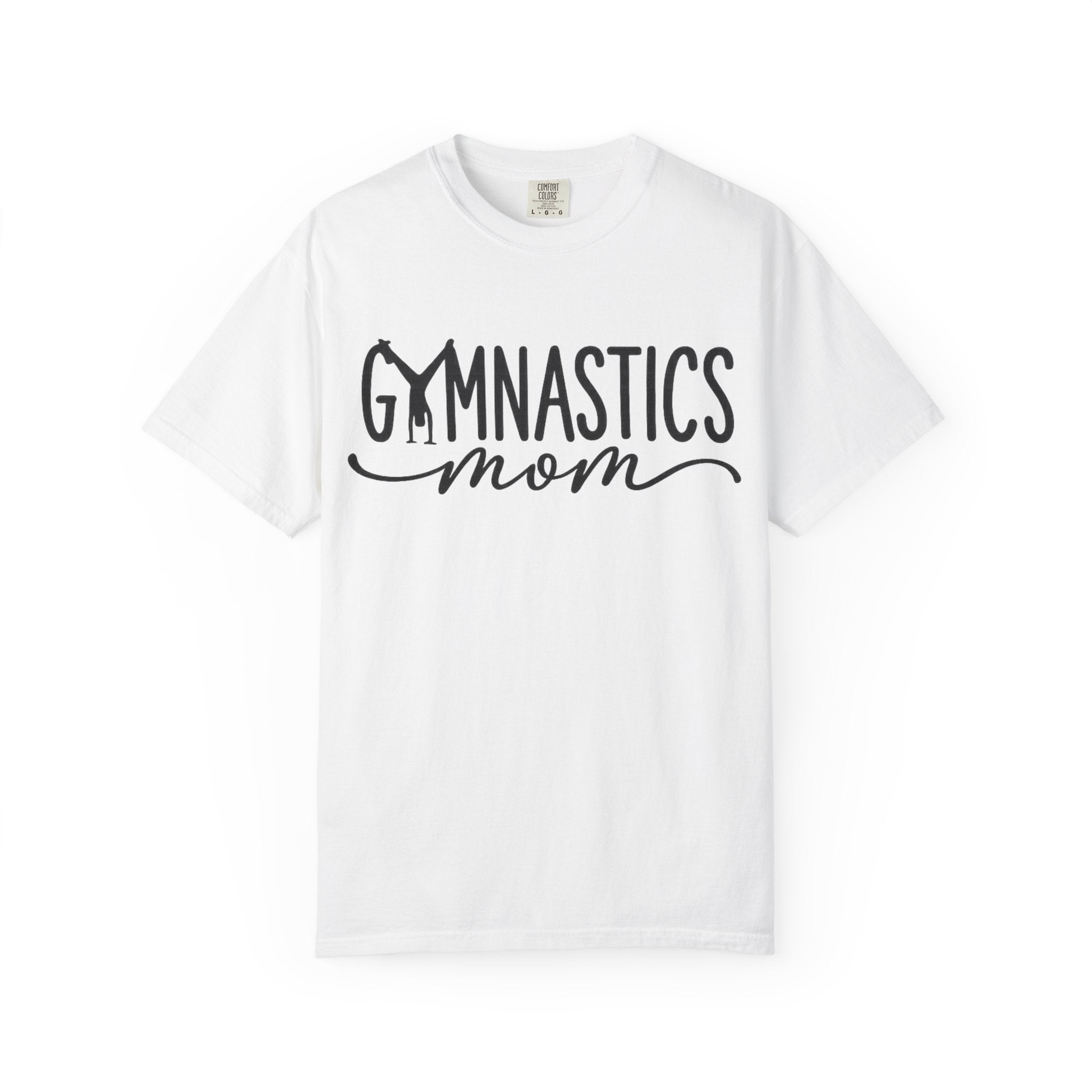 Gymnastics Mom T-Shirt — Casual White Crew Tee with Script Logo