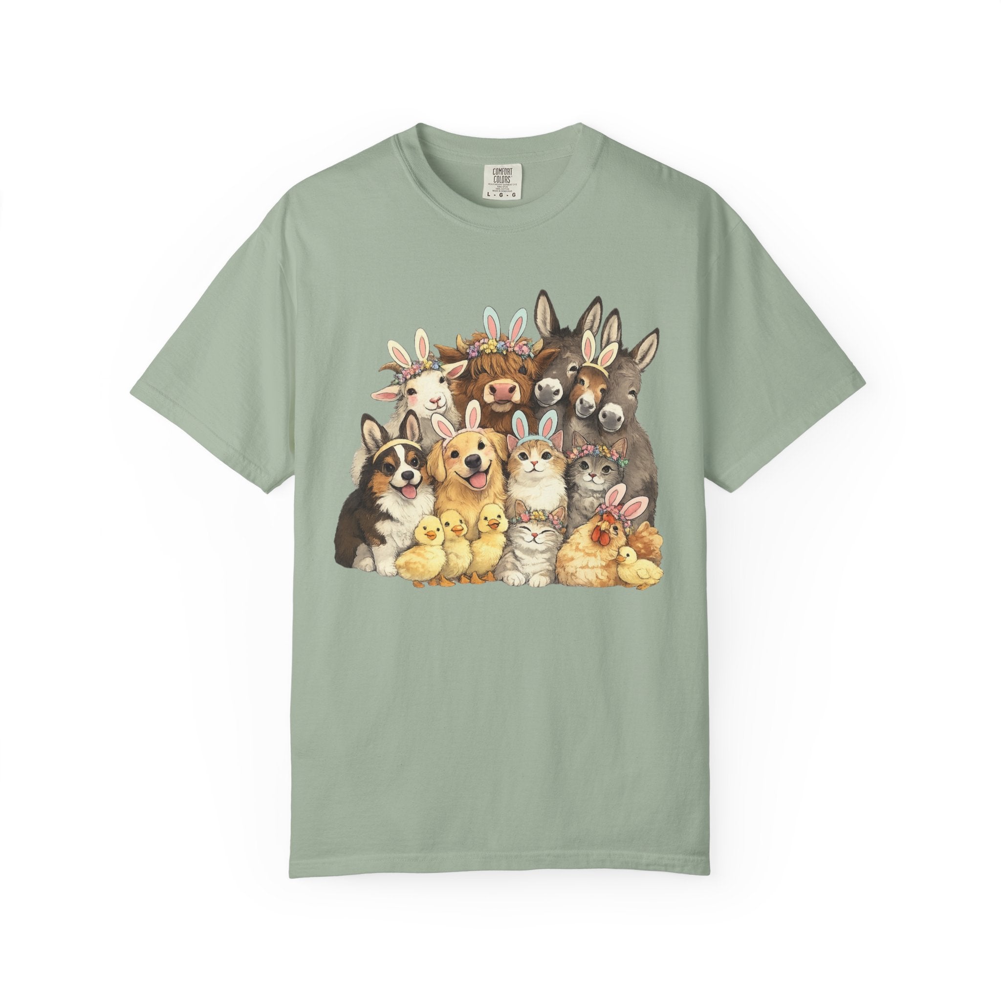 Farm Friends Crew T-Shirt — Cute Bunny, Chick, Donkey & Dog Animal Portrait Tee