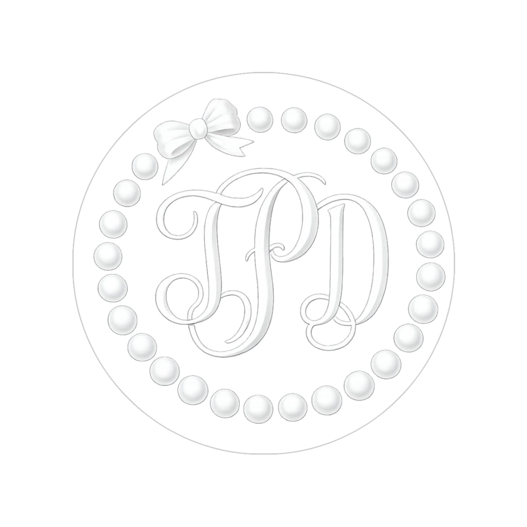 Monogram Round Outdoor Sticker — Elegant Pearled 'PD' Design (Transparent)