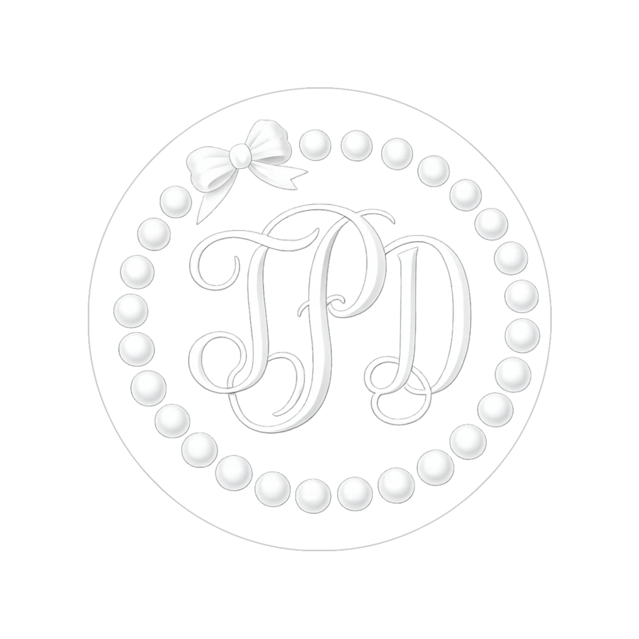 Monogram Round Outdoor Sticker — Elegant Pearled 'PD' Design (Transparent)