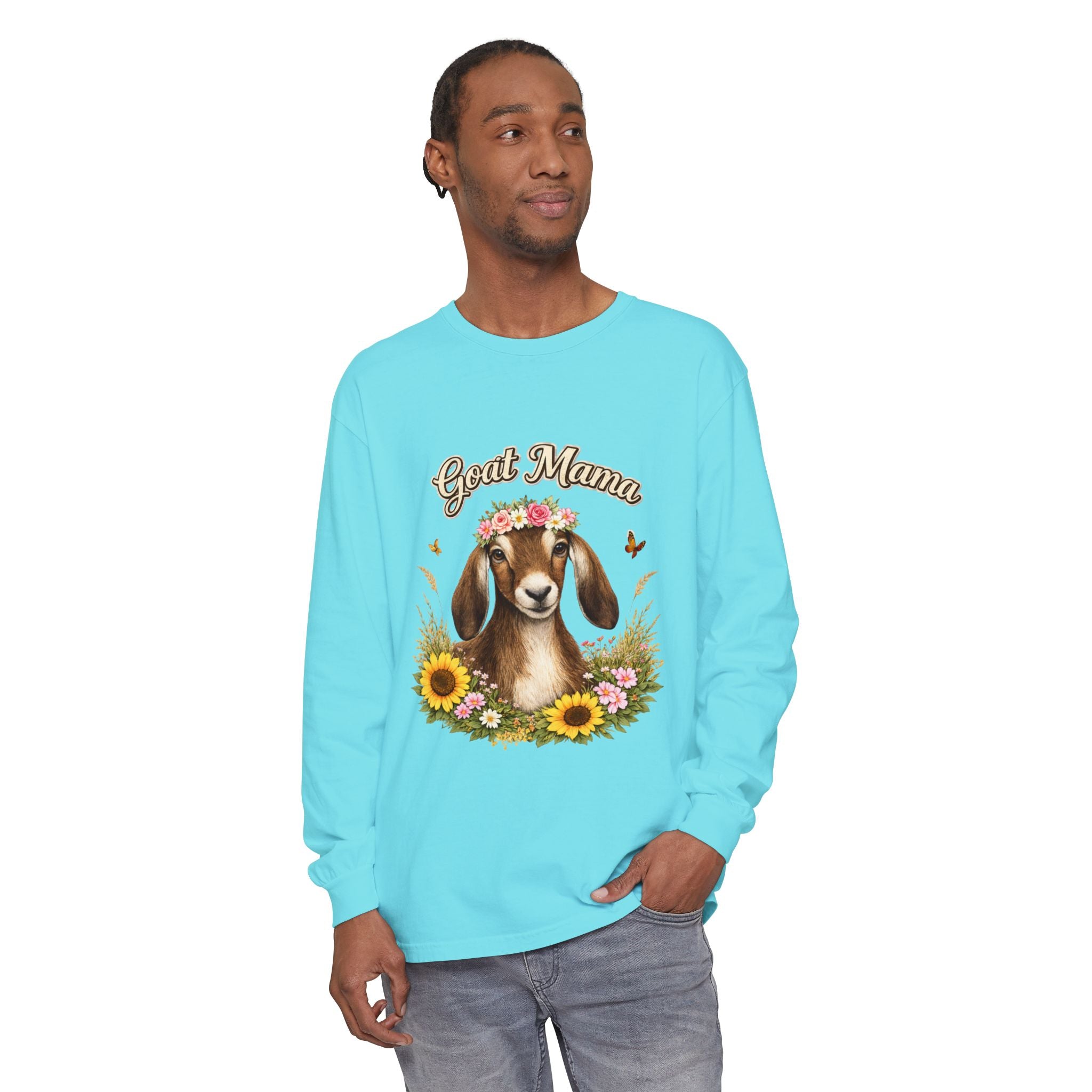 Goat Mama Long Sleeve Shirt — Floral Goat Mom Tee