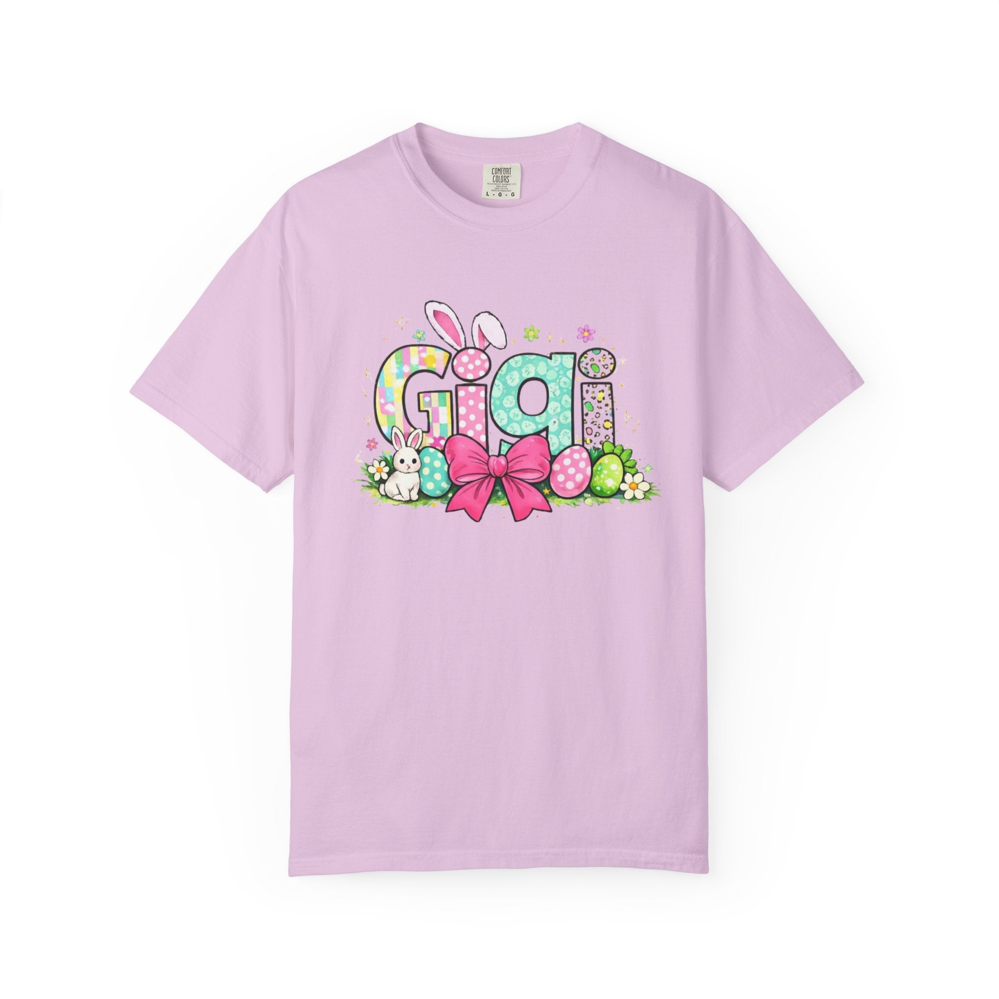 Easter Gigi T-Shirt — Pastel Bunny & Eggs Graphic Tee