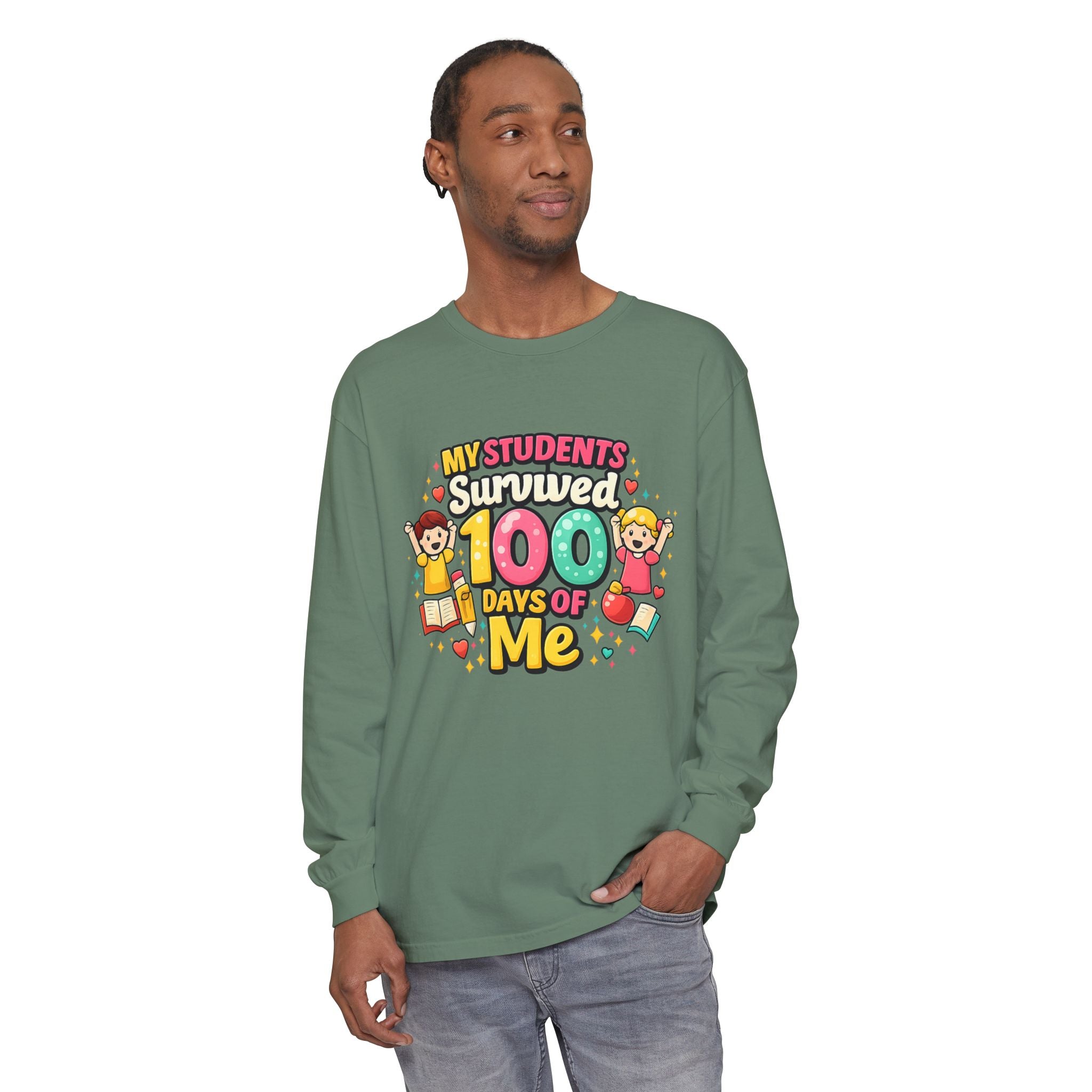 Teacher 'My Students Survived 100 Days of Me' Long Sleeve Tee