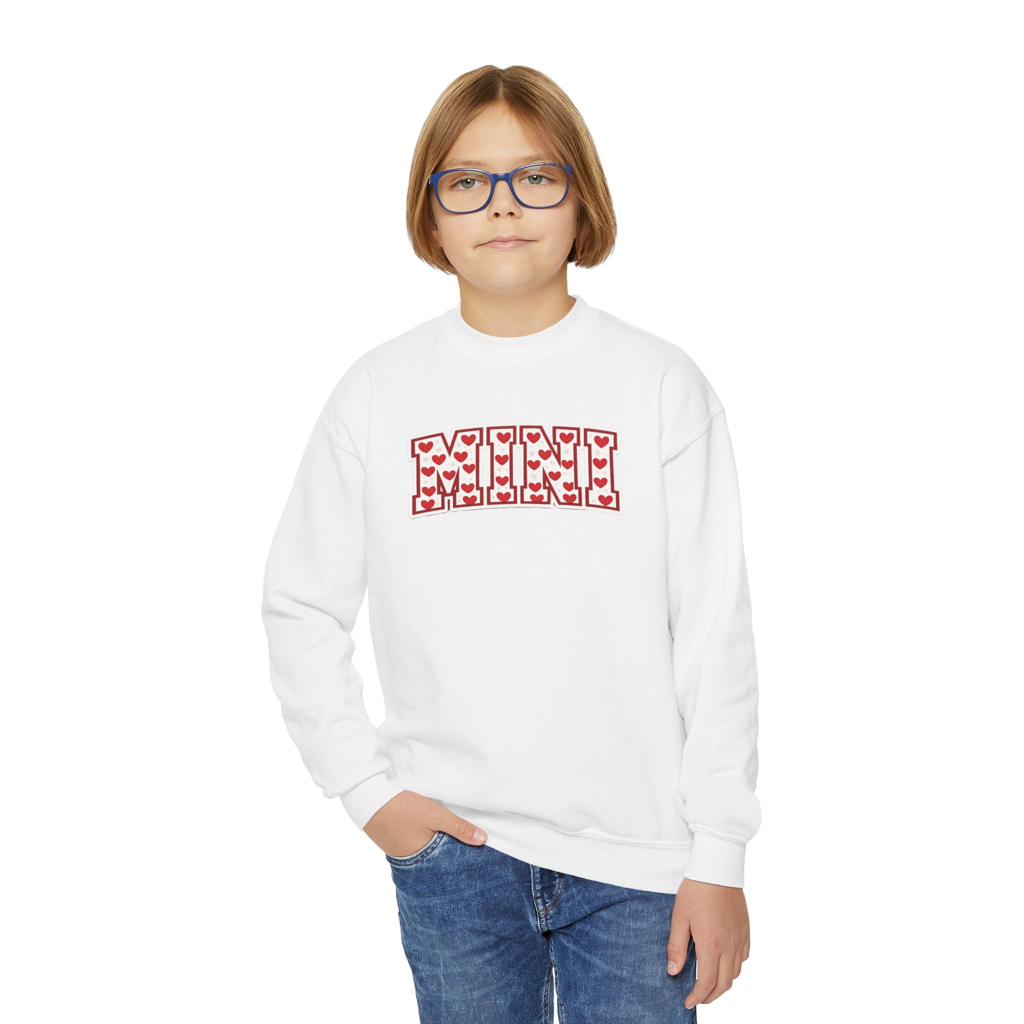 Youth Crewneck Sweatshirt — 'Meme' Heart Pattern Kids Pullover
