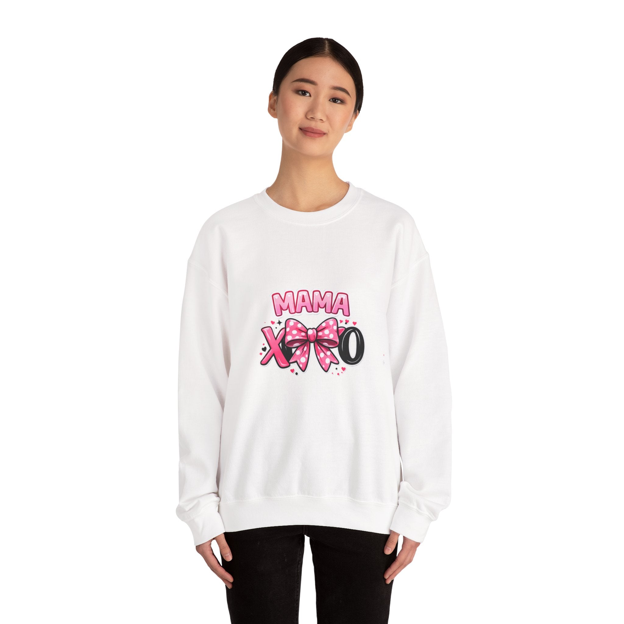 Mama XOXO Crewneck Sweatshirt – Cute Pink Bow Mother's Day Sweatshirt