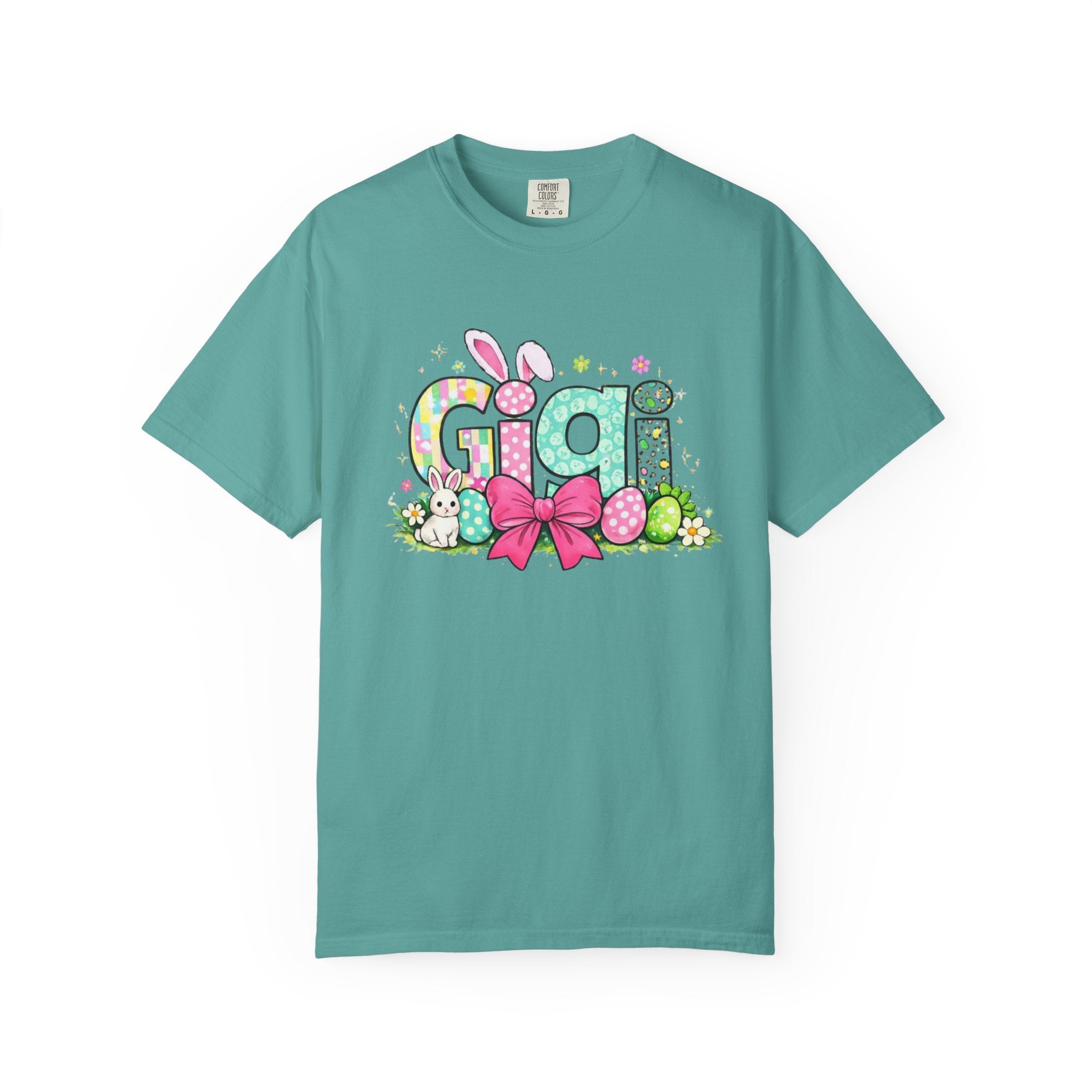 Easter Gigi T-Shirt — Pastel Bunny & Eggs Graphic Tee