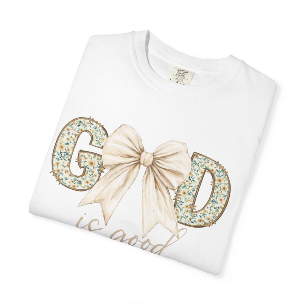 T-Shirt — "God Is Good" Floral Bow Christian Tee