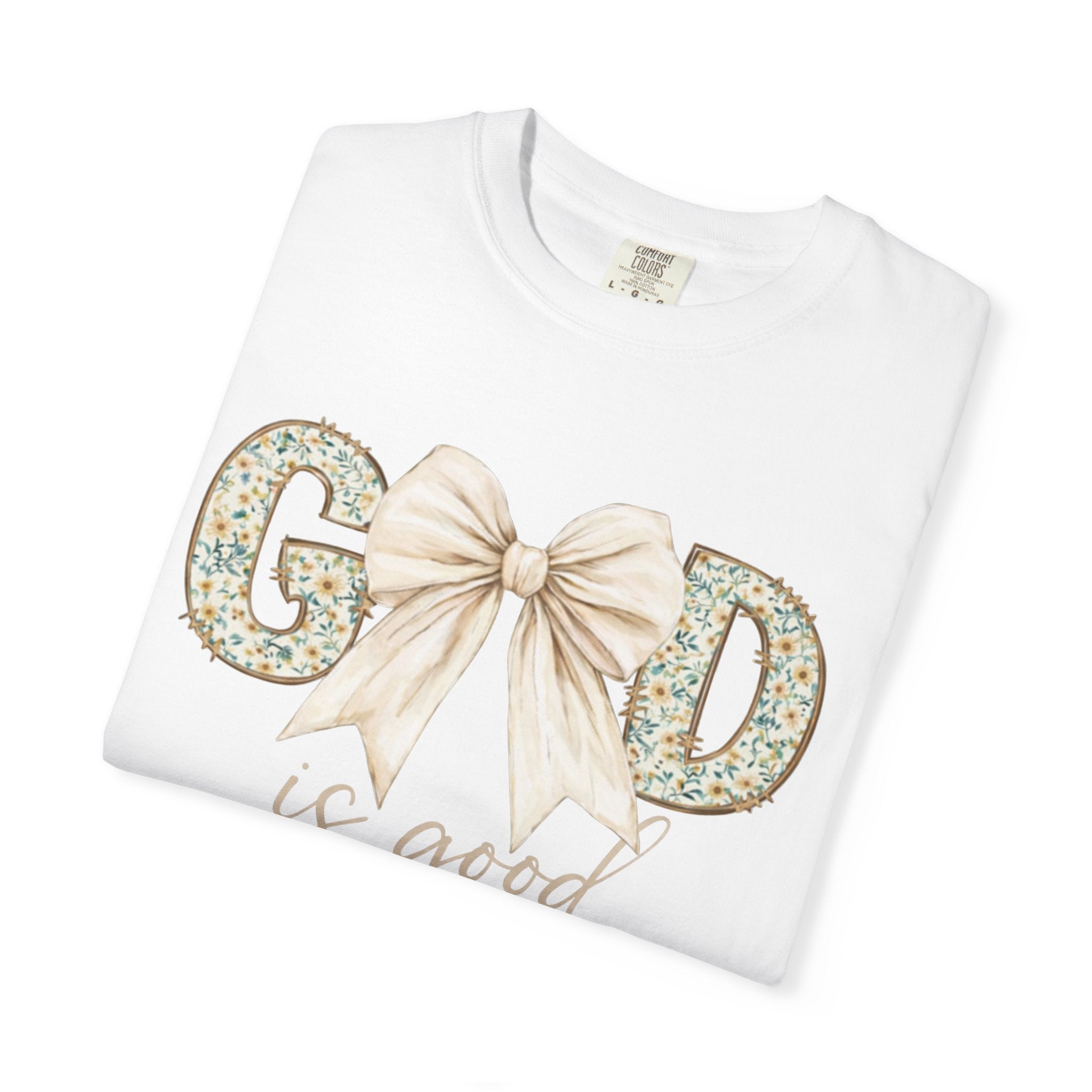 T-Shirt — "God Is Good" Floral Bow Christian Tee
