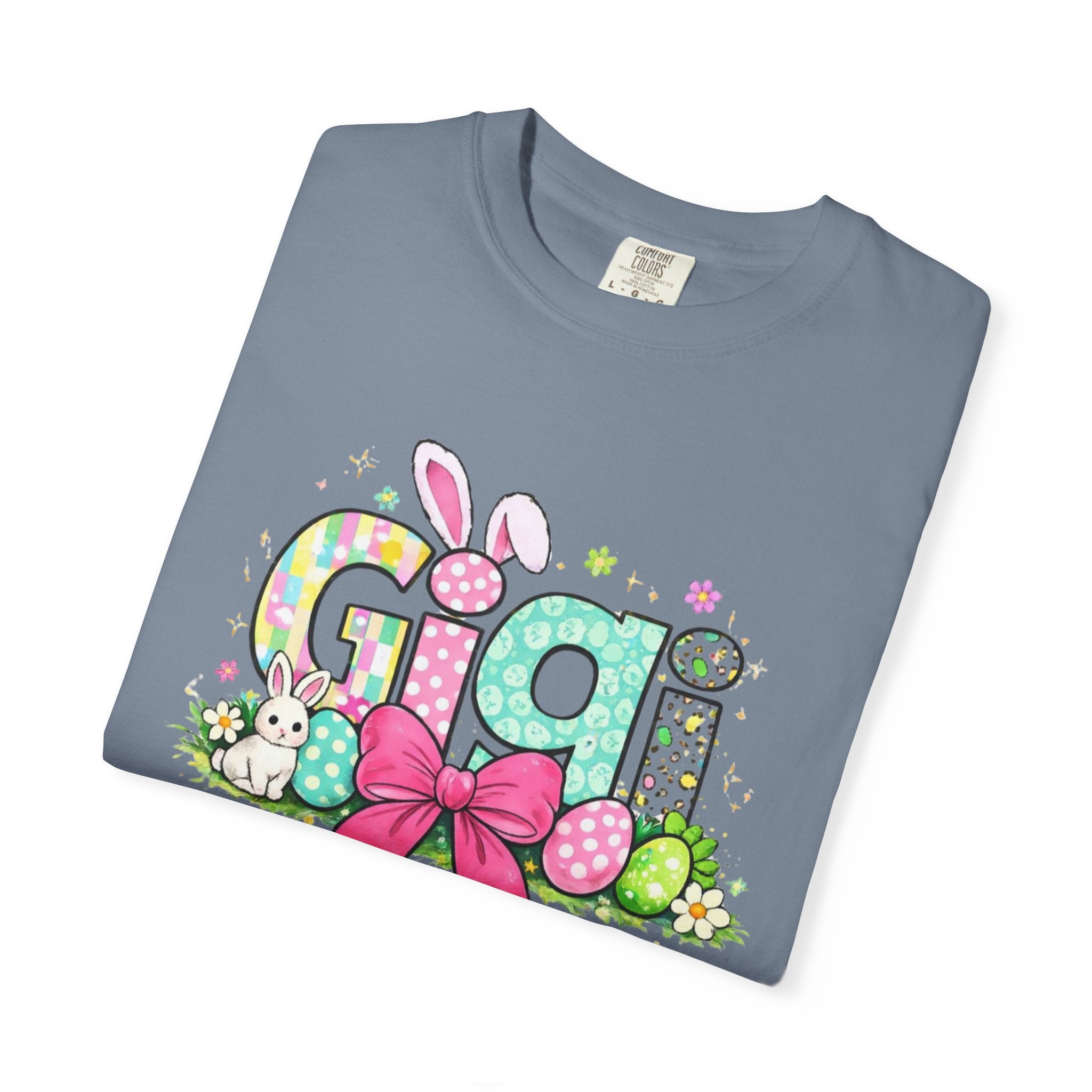Easter Gigi T-Shirt — Pastel Bunny & Eggs Graphic Tee