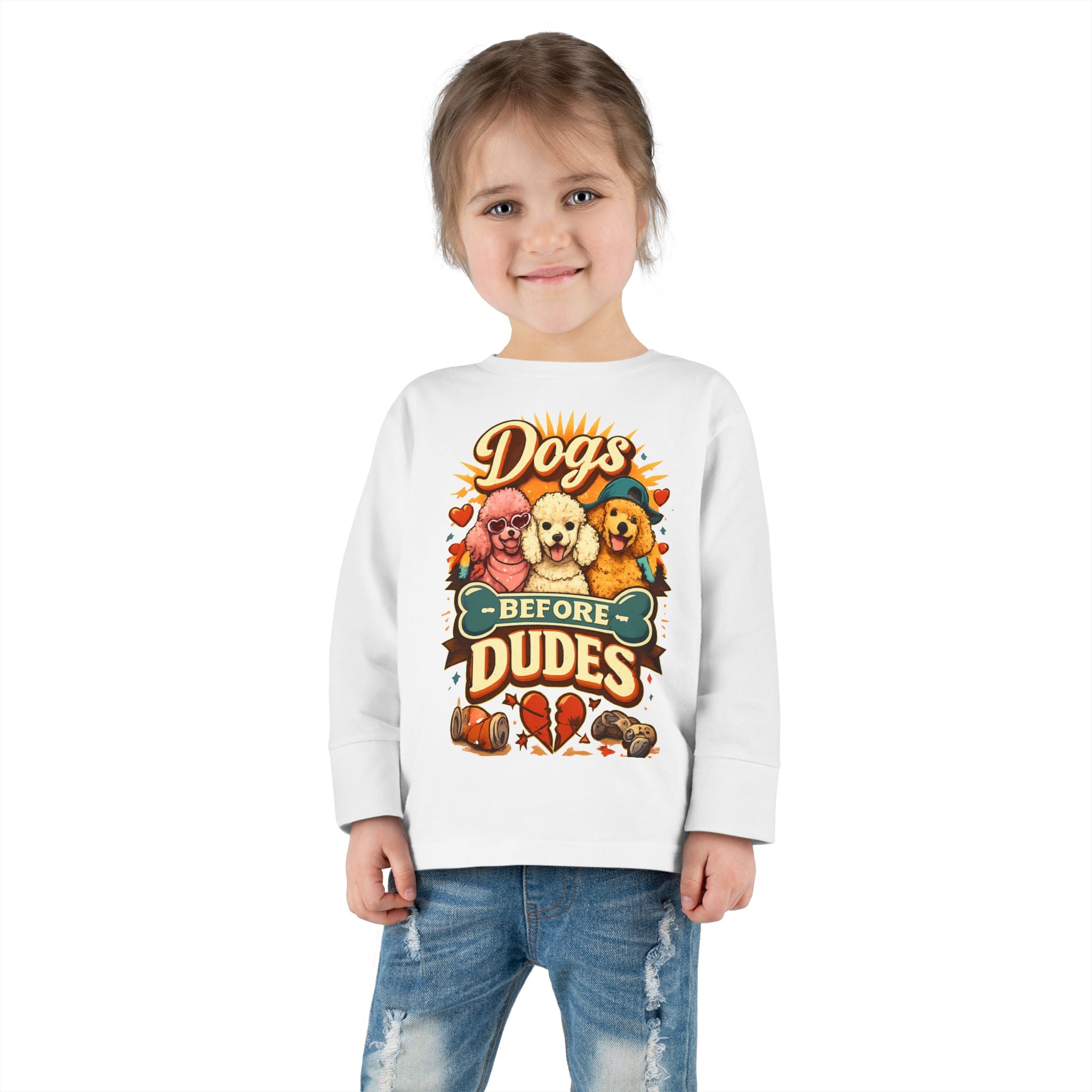 Toddler Tee - "Dogs Before Dudes" Cute Puppy Graphic Long Sleeve