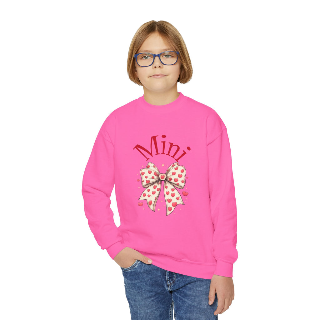 Youth Crewneck Sweatshirt — "Mini" Heart Bow Graphic