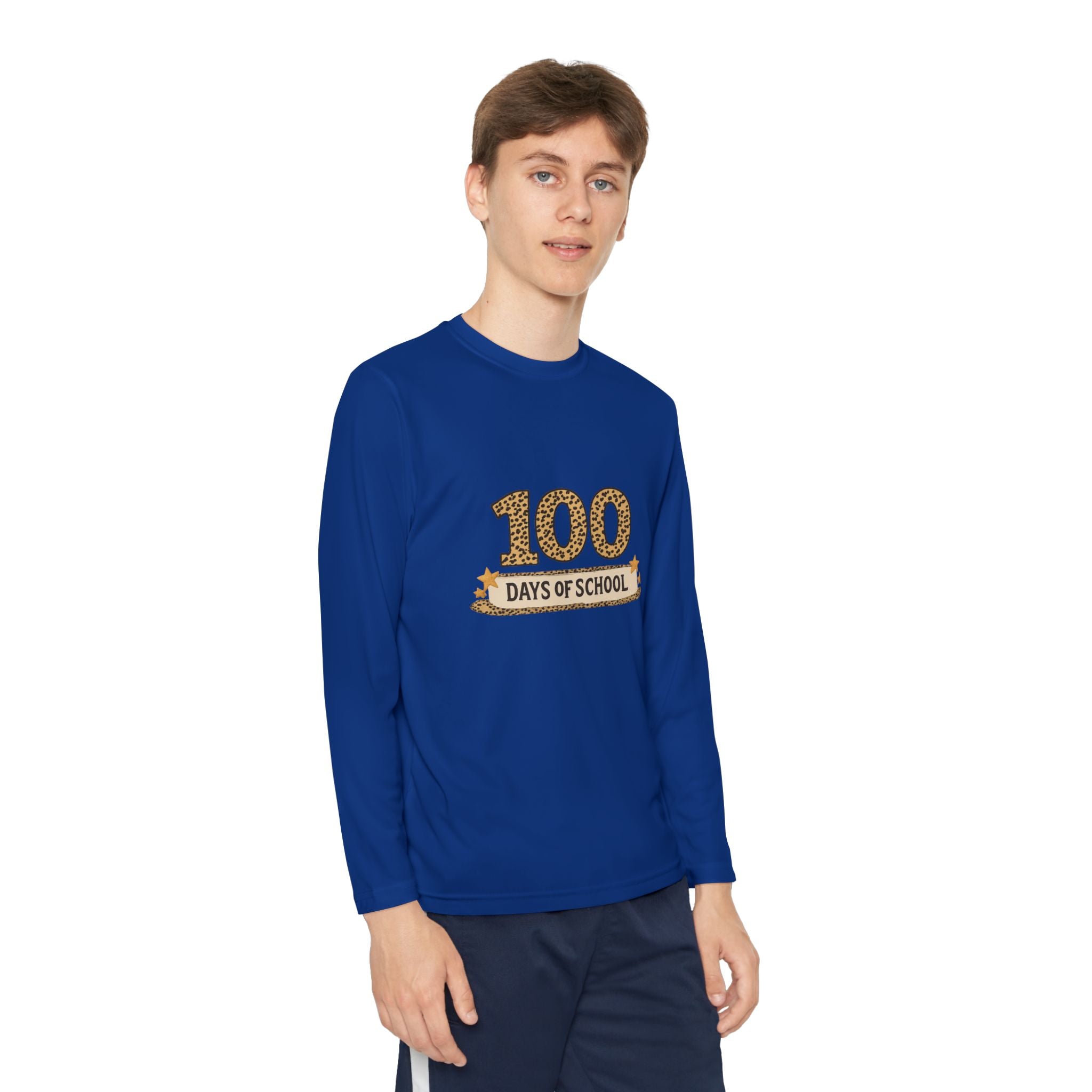 100 Days of School Youth Long Sleeve Tee — Leopard Print Celebration Shirt