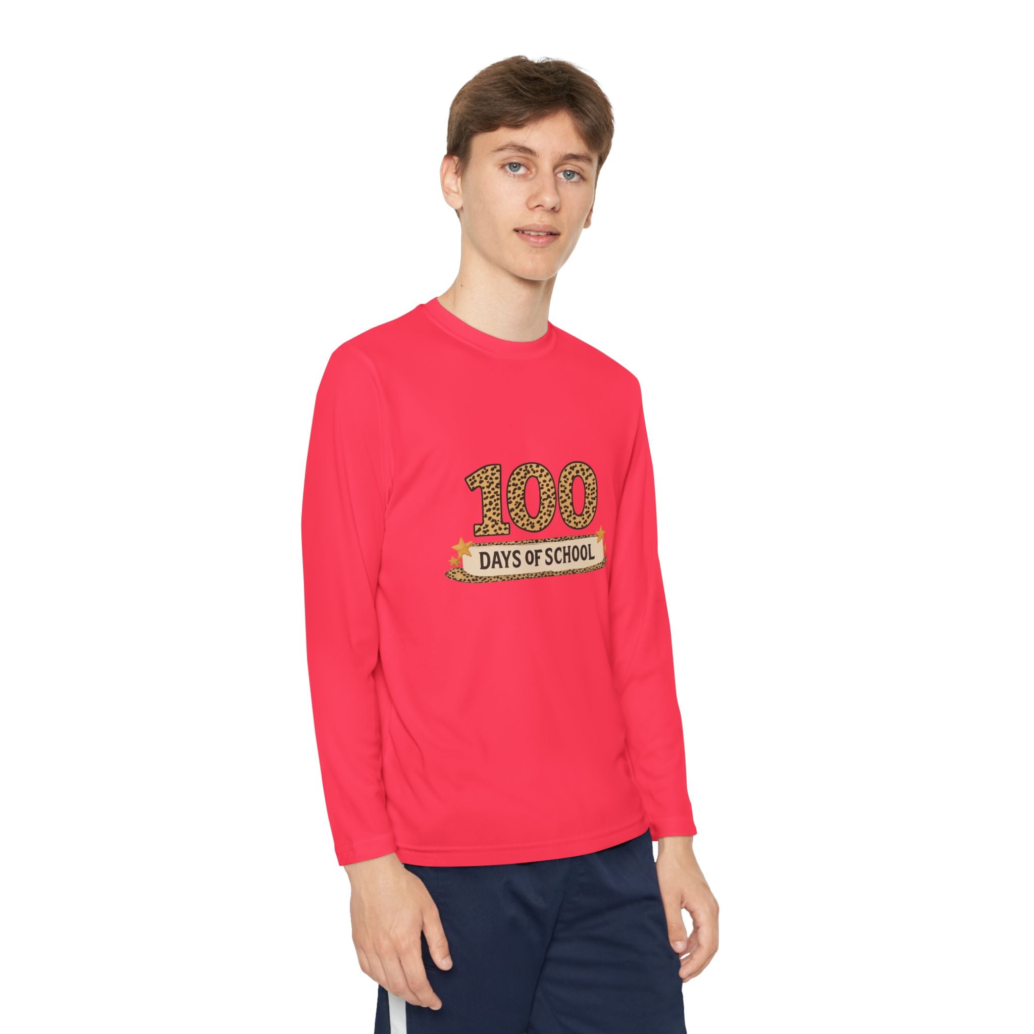 100 Days of School Youth Long Sleeve Tee — Leopard Print Celebration Shirt