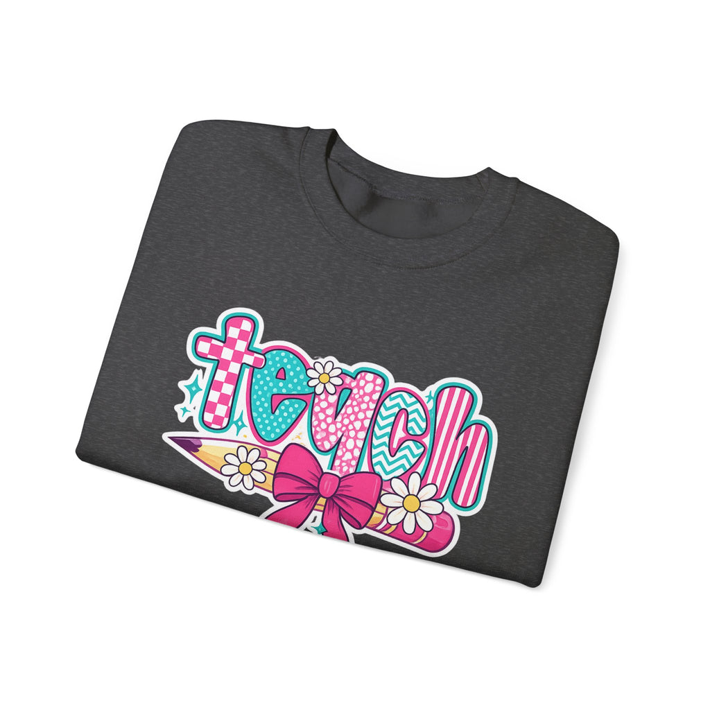 Teacher Pencil Crewneck Sweatshirt — "Teach" Floral School Spirit Pullover