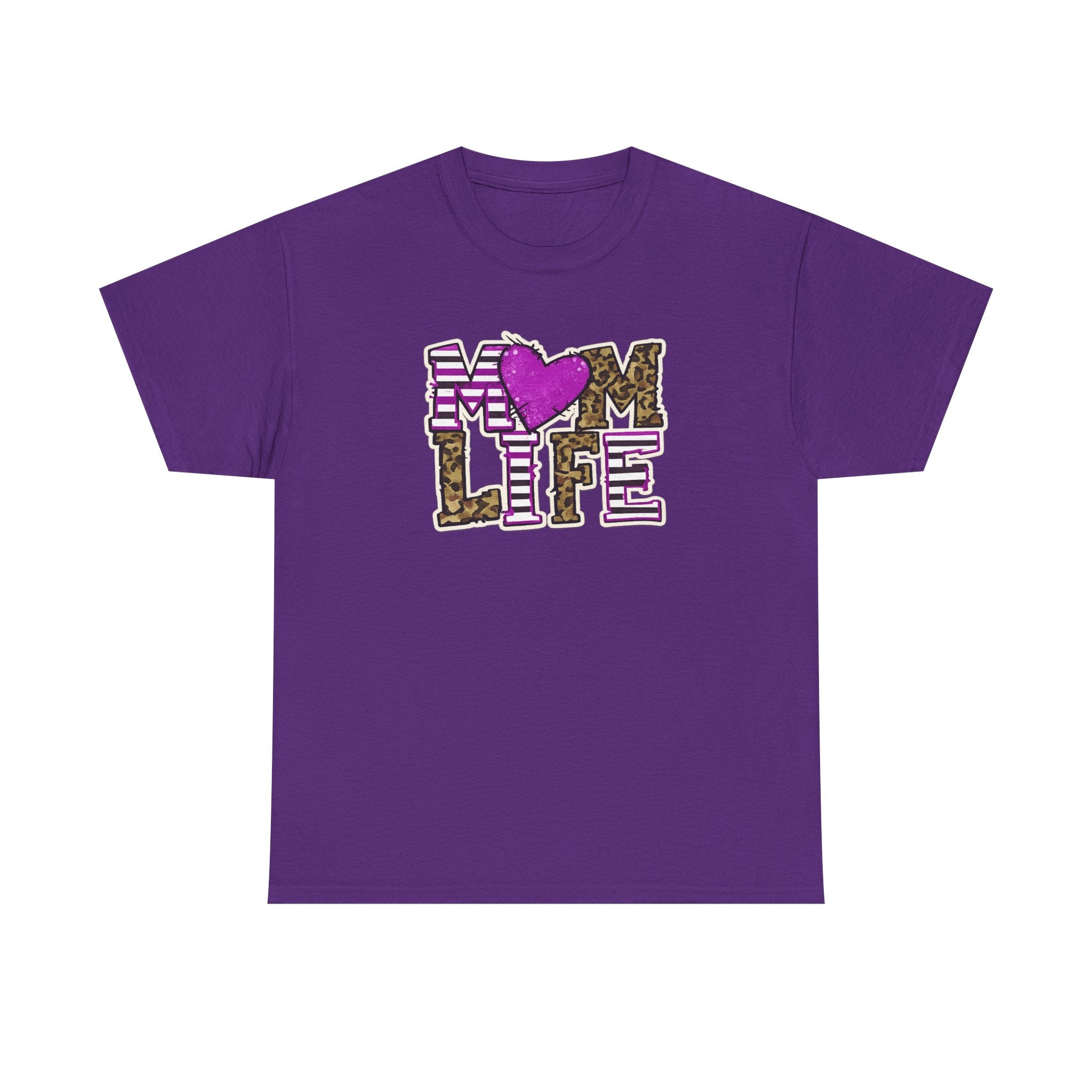 Mom Life T-Shirt — Leopard & Pink Heart Graphic Tee for Moms (Mother's Day Gift)