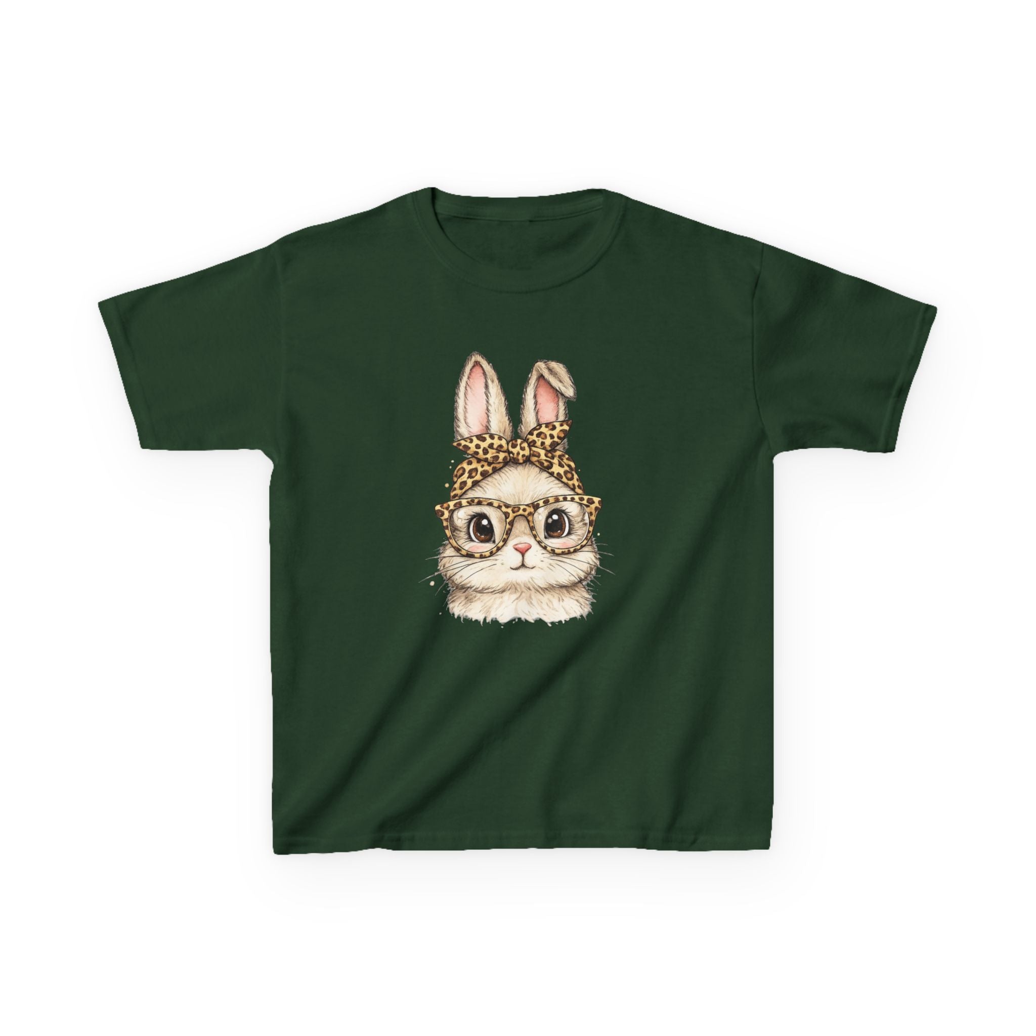 Kids Bunny with Glasses Tee — Cute Leopard Headband Rabbit Shirt for Children