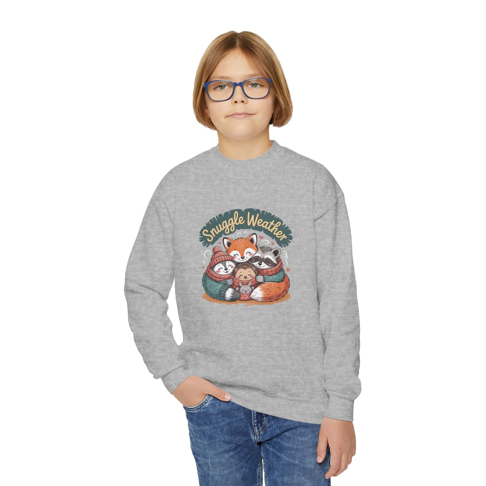 Youth Sweatshirt — "Snuggle Weather" Forest Animal Crewneck