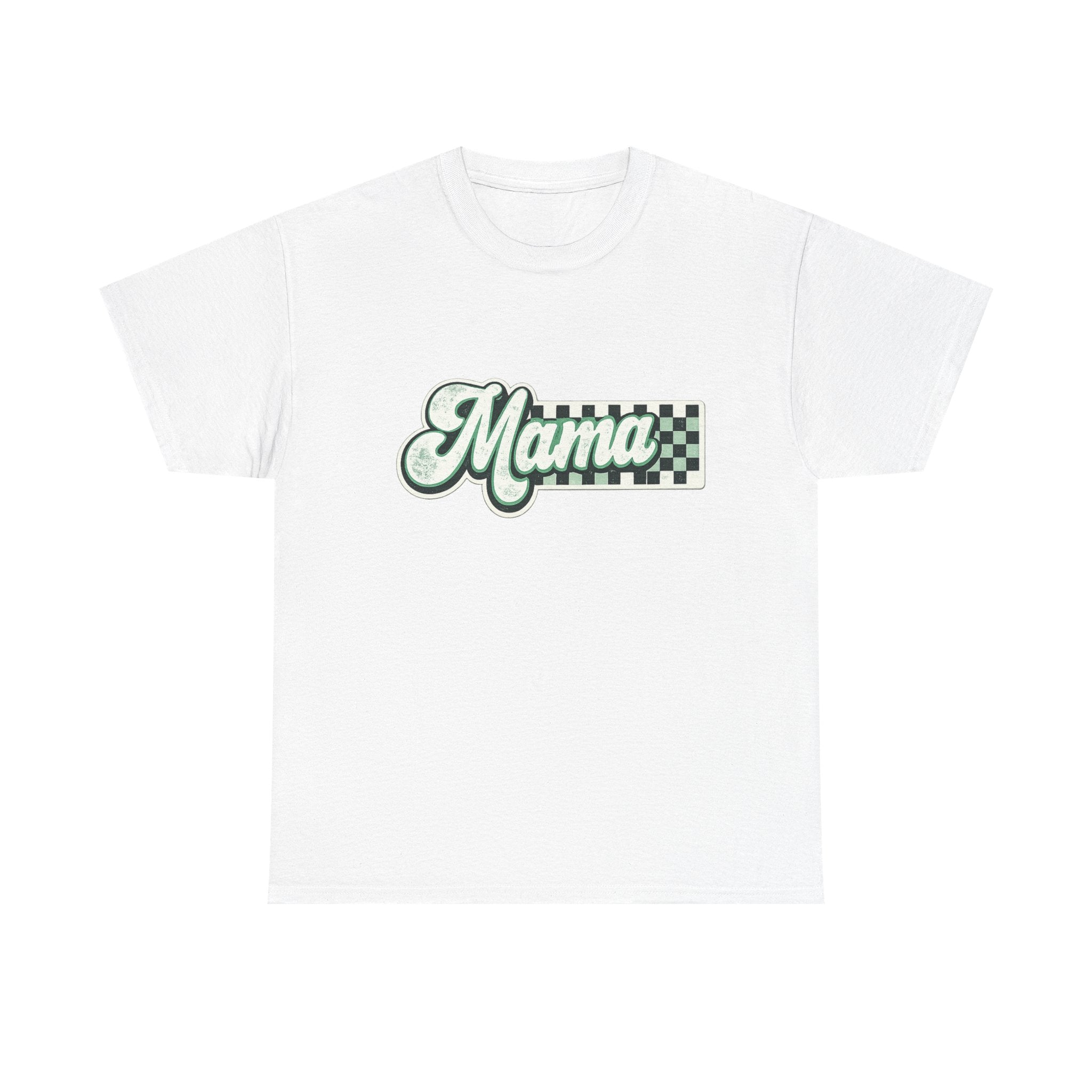 Mama Checkerboard Graphic Tee – Retro Script Mom Shirt