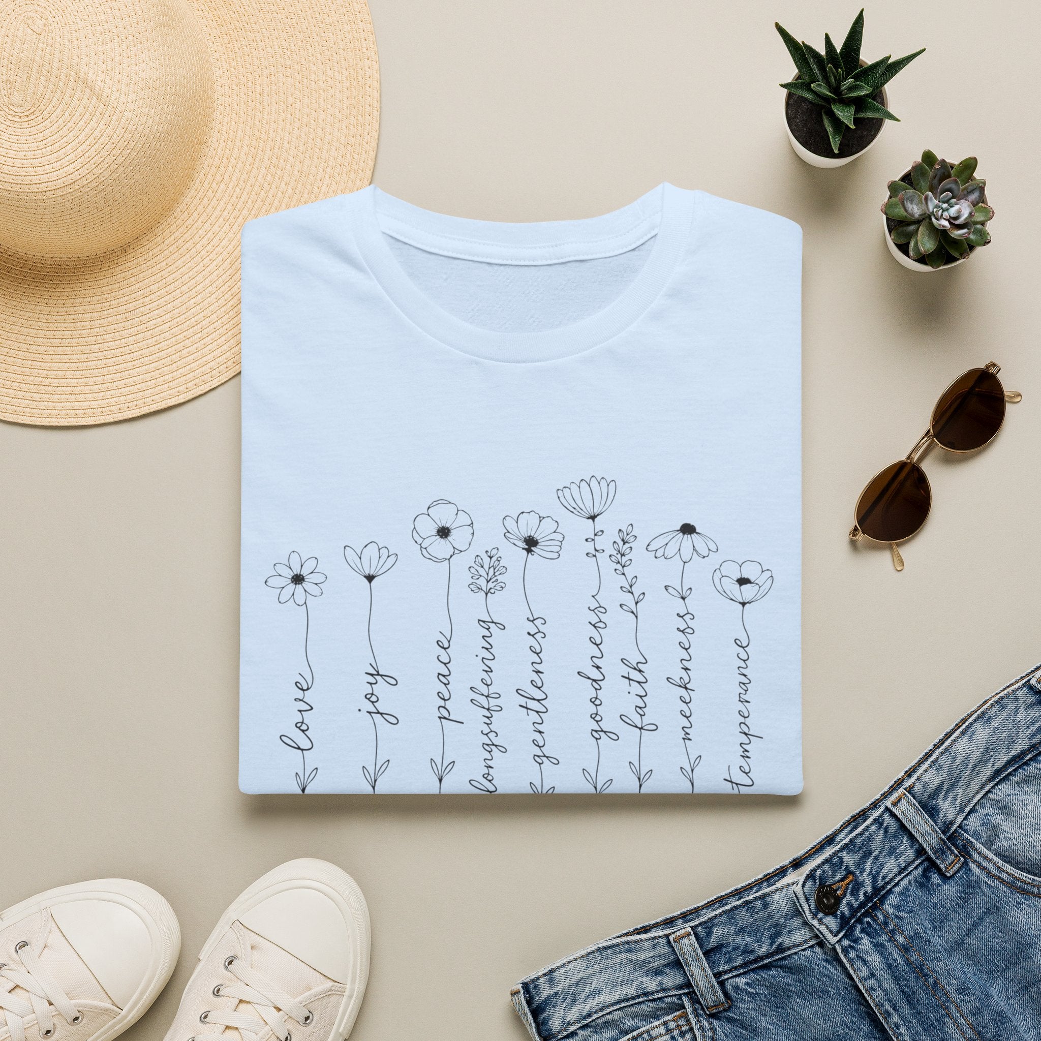 Fruits of the Spirit T-Shirt — Floral Scripture Design (Galatians 5:22-23)