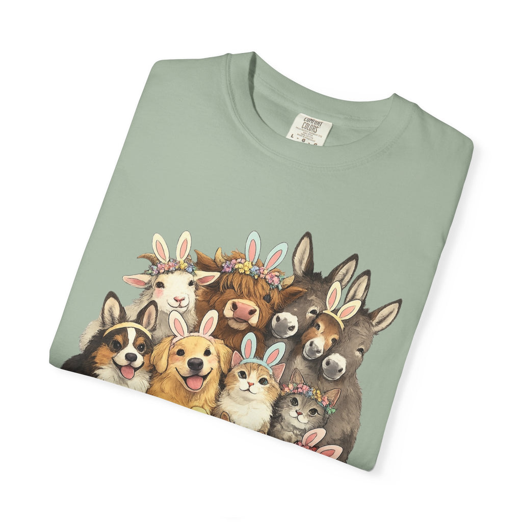 Farm Friends Crew T-Shirt — Cute Bunny, Chick, Donkey & Dog Animal Portrait Tee