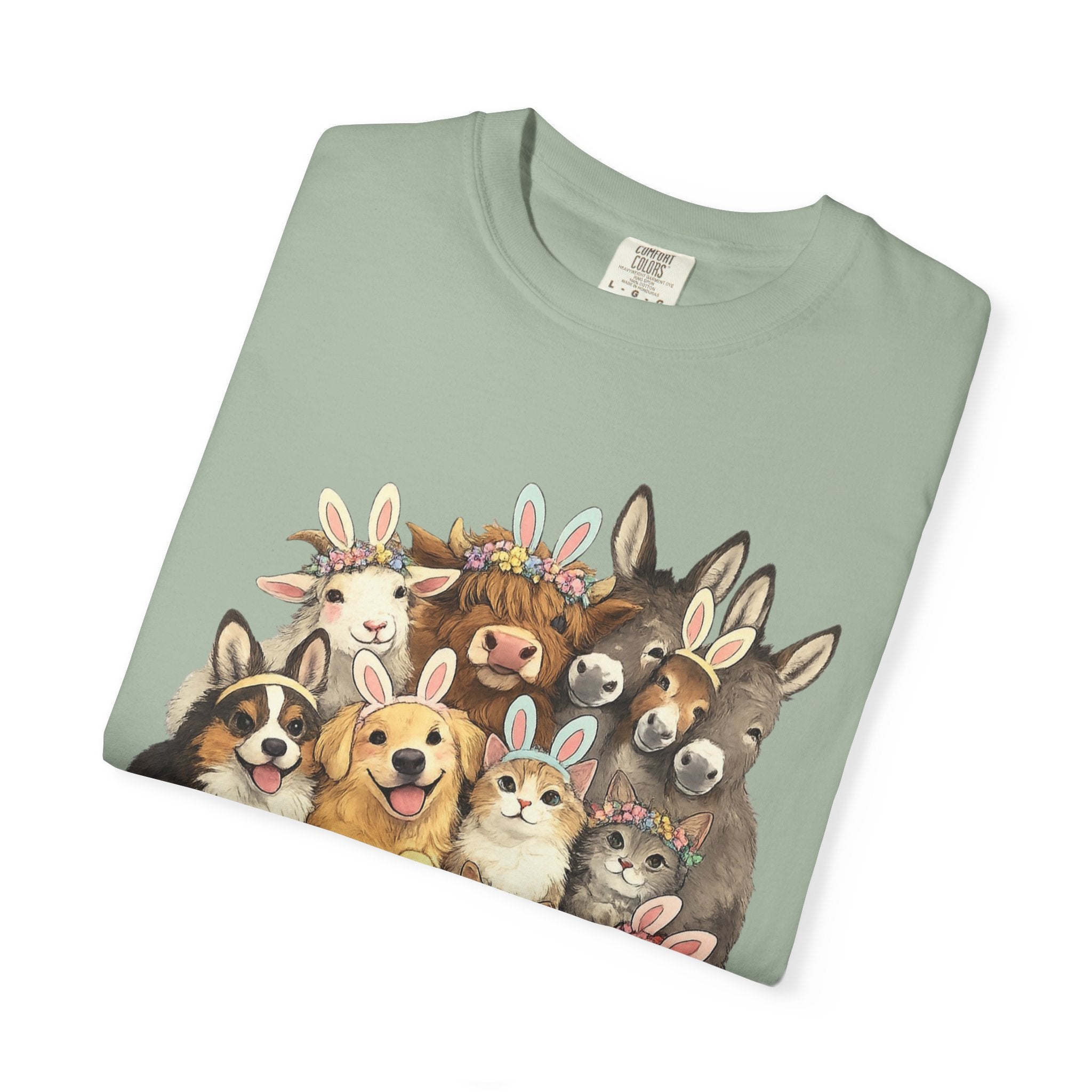 Farm Friends Crew T-Shirt — Cute Bunny, Chick, Donkey & Dog Animal Portrait Tee