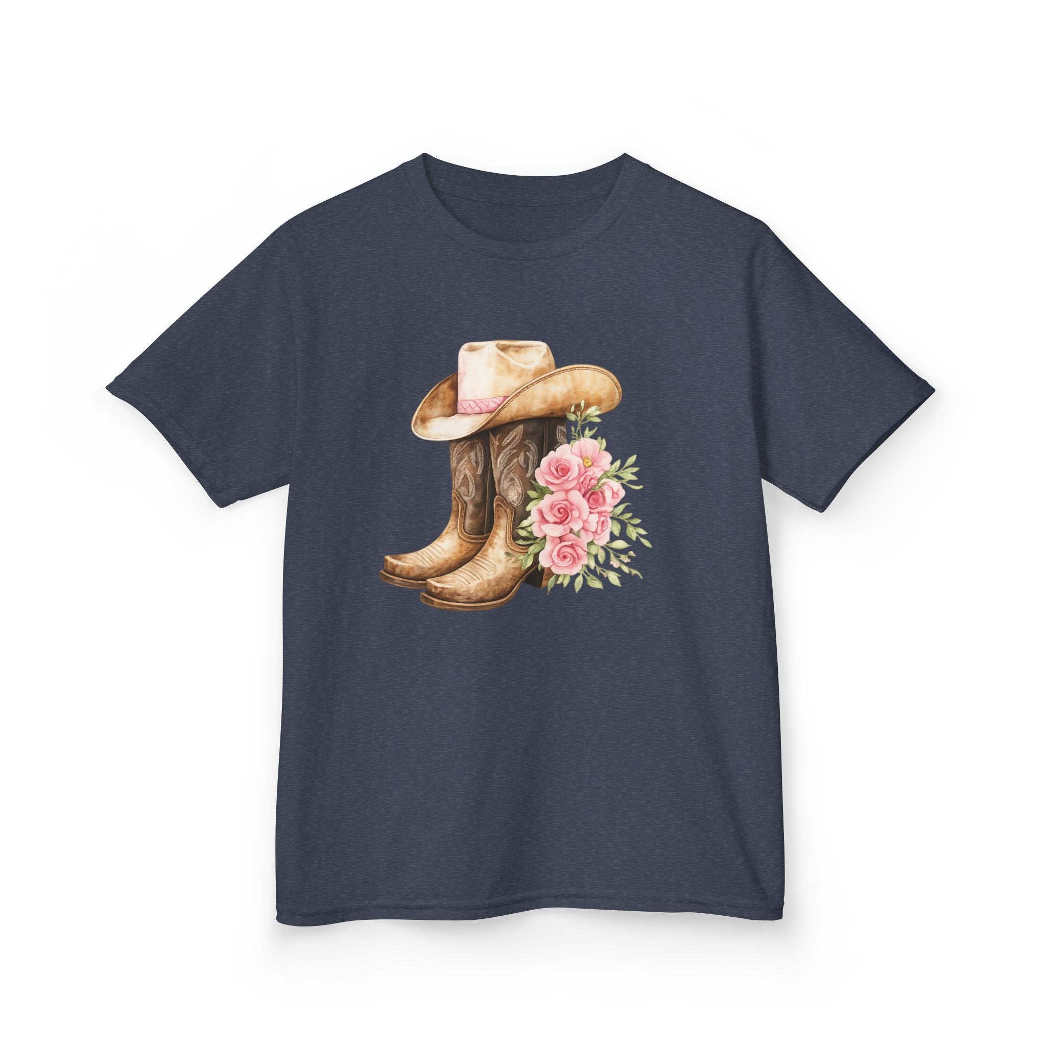 Kids Western Tee — Cowboy Hat & Boots with Pink Floral Design