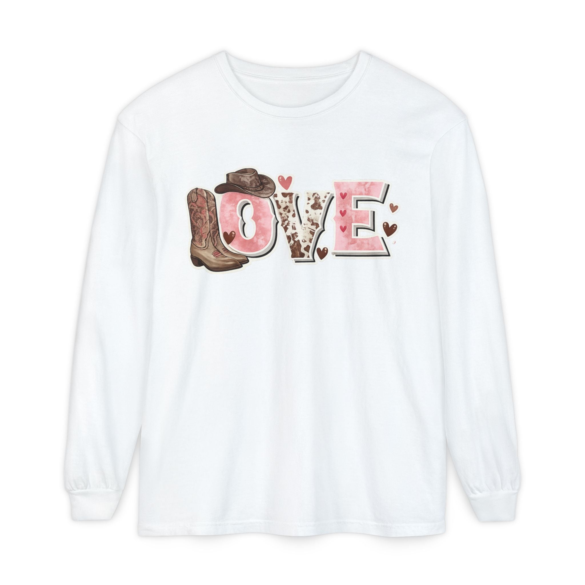 Western 'LOVE' Long Sleeve Tee — Cowgirl Cowboy Heart Graphic