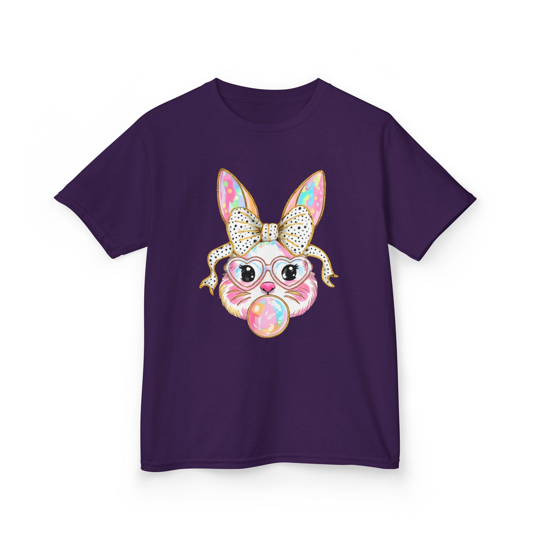 Kids Bunny Bubblegum Tee — Cute Bunny with Bow & Glasses Kids T-Shirt
