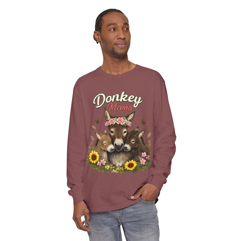 Donkey Mama Long Sleeve Tee — Floral Donkey Mom Shirt for Animal Lovers