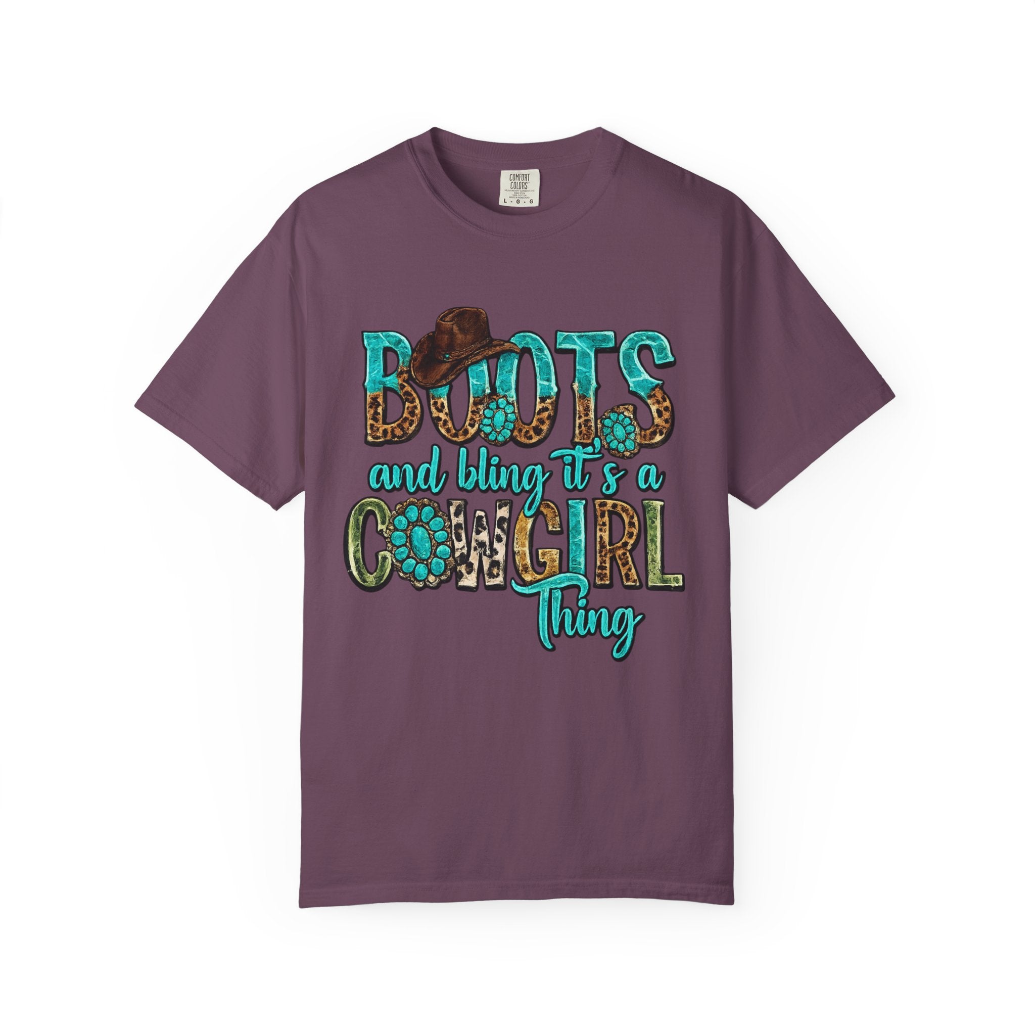 Cowgirl Boots Graphic T-Shirt — "Boots and Bling It's a Cowgirl Thing"