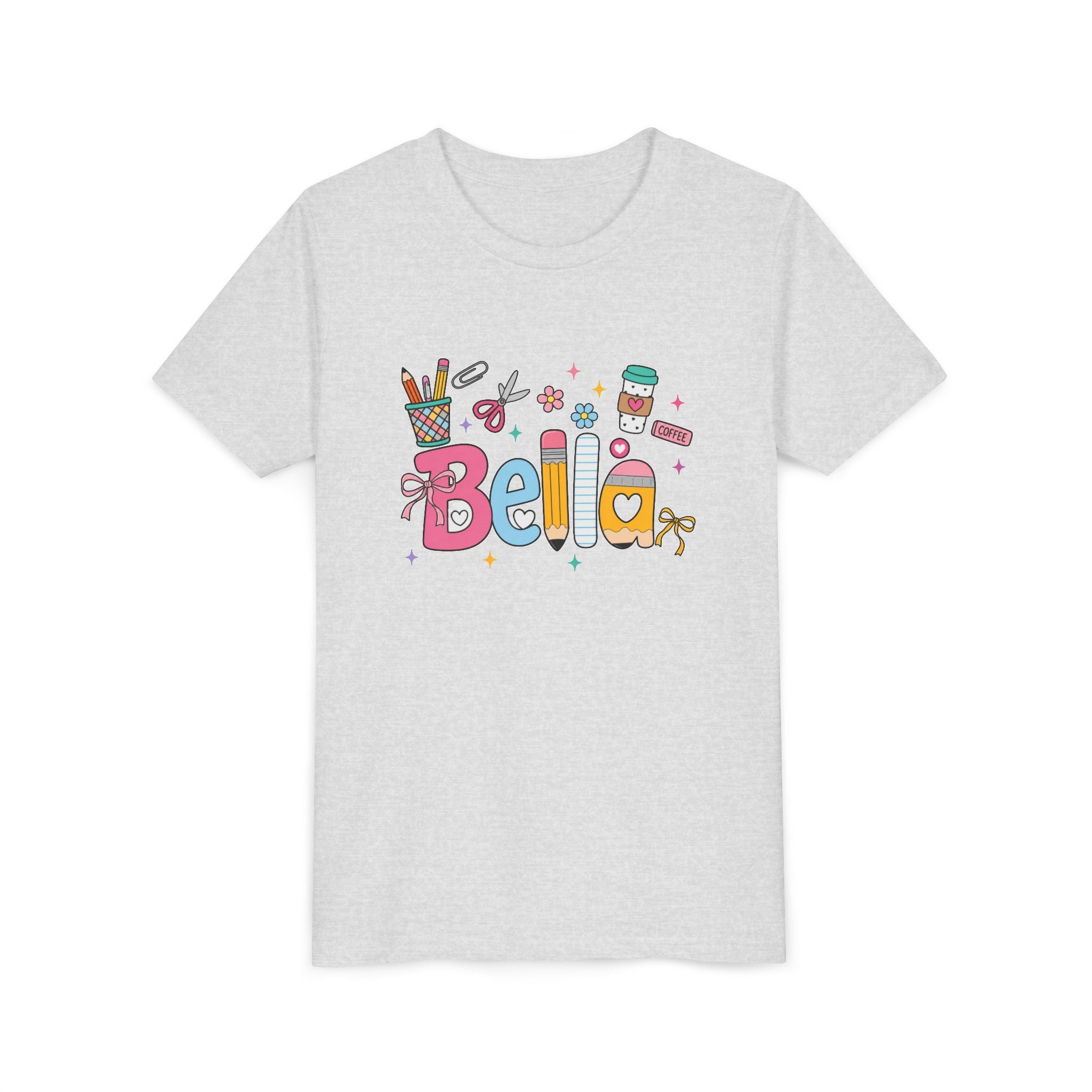 Bella Kids' Name T-Shirt — Cute School Supplies Design Youth Tee