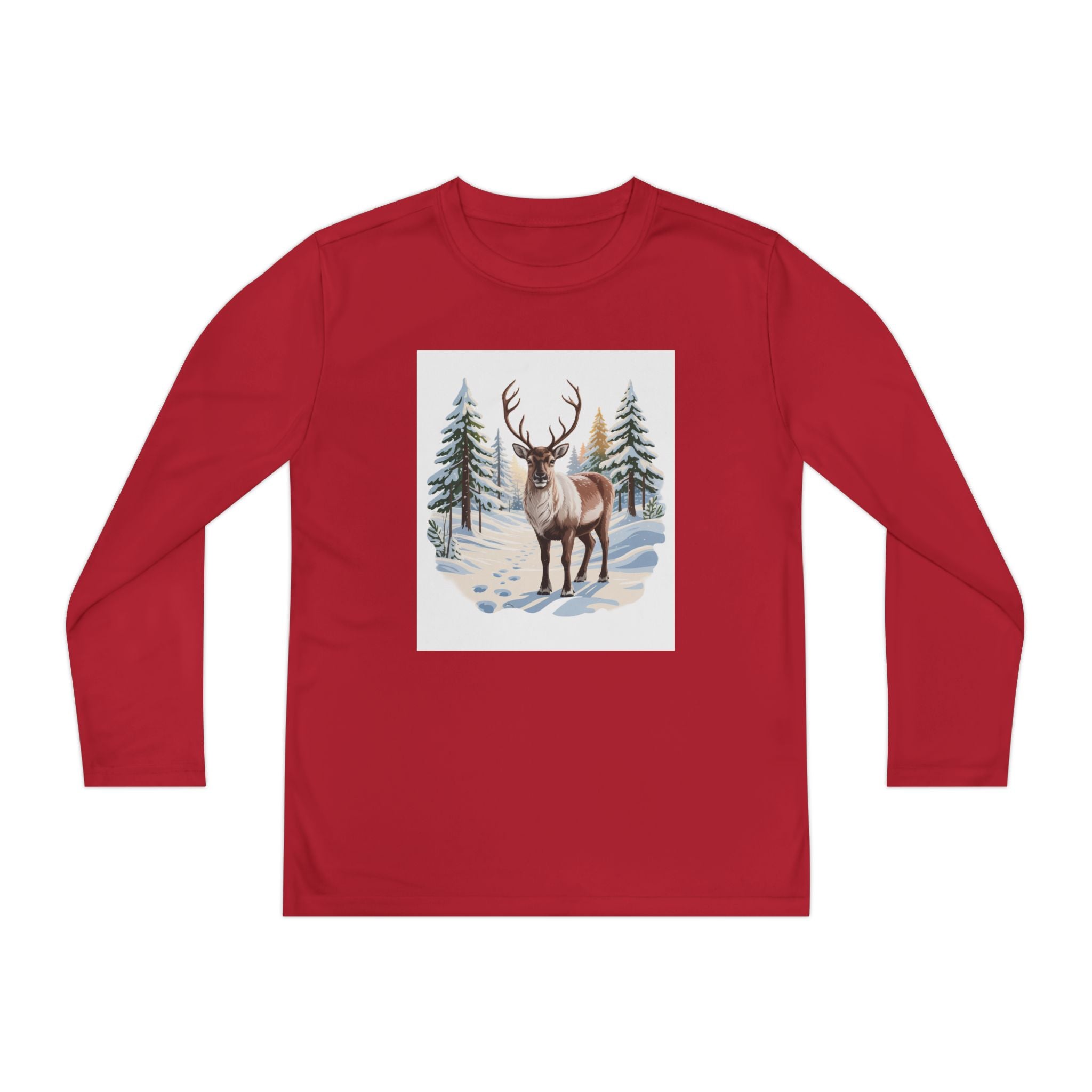 Youth Long Sleeve Tee — Winter Deer Forest Graphic