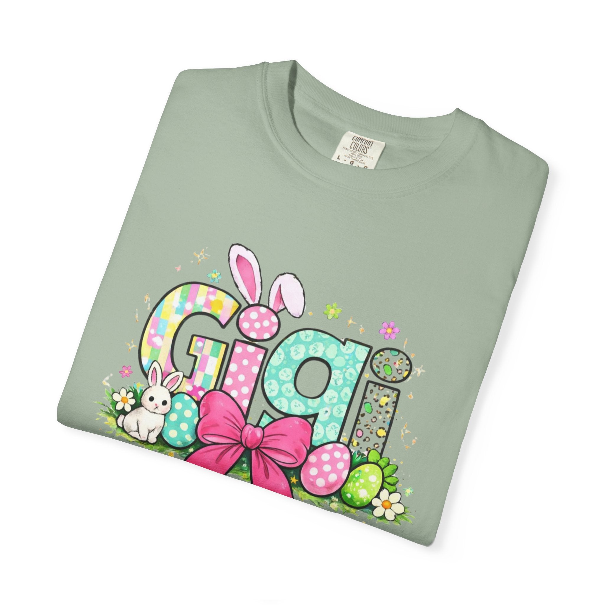 Easter Gigi T-Shirt — Pastel Bunny & Eggs Graphic Tee