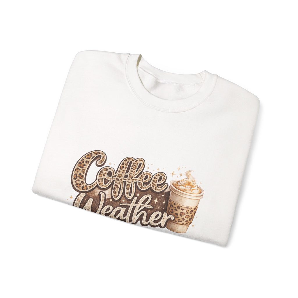 Coffee Weather Sweatshirt – Cozy Leopard Print Coffee Cup Crewneck