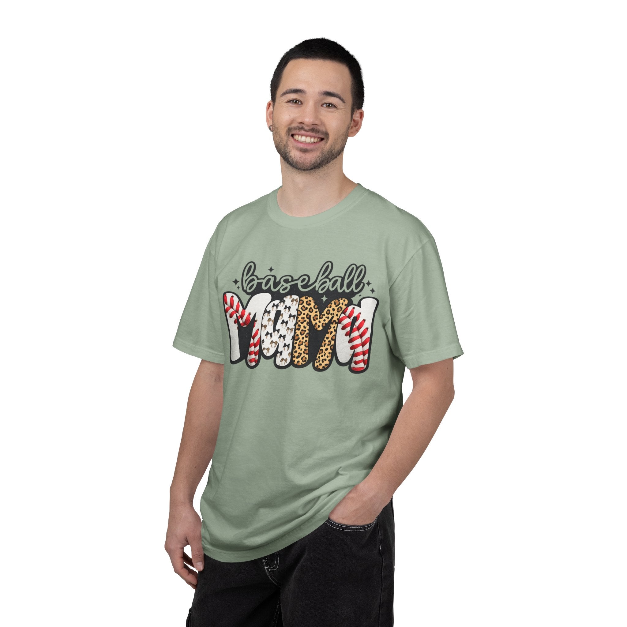 Baseball Mom T-Shirt — Leopard & Stitch Pattern Sports Tee