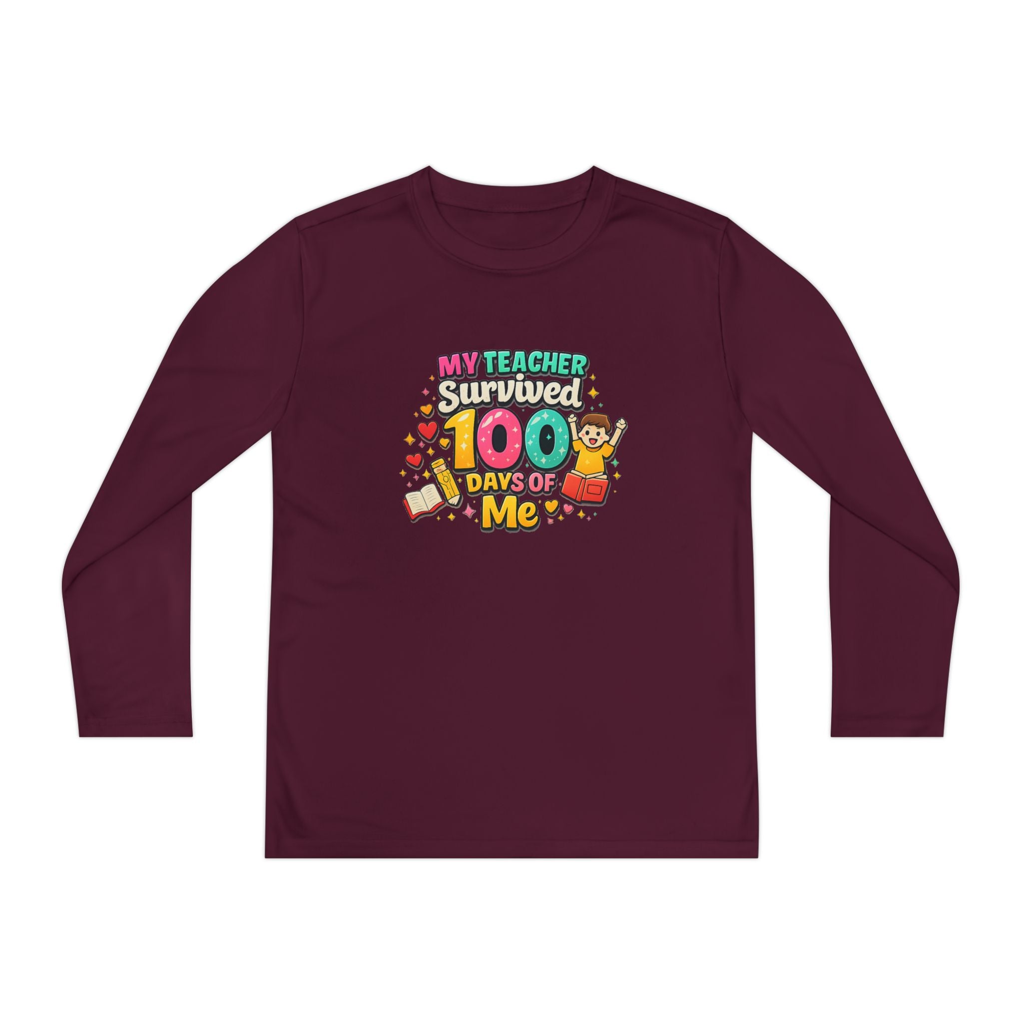 Kids Long Sleeve Tee — “My Teacher Survived 100 Days of Me” Colorful Celebration Shirt