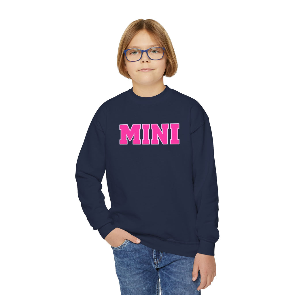MINI Youth Crewneck Sweatshirt — Pink Chunky Lettering Kids Pullover