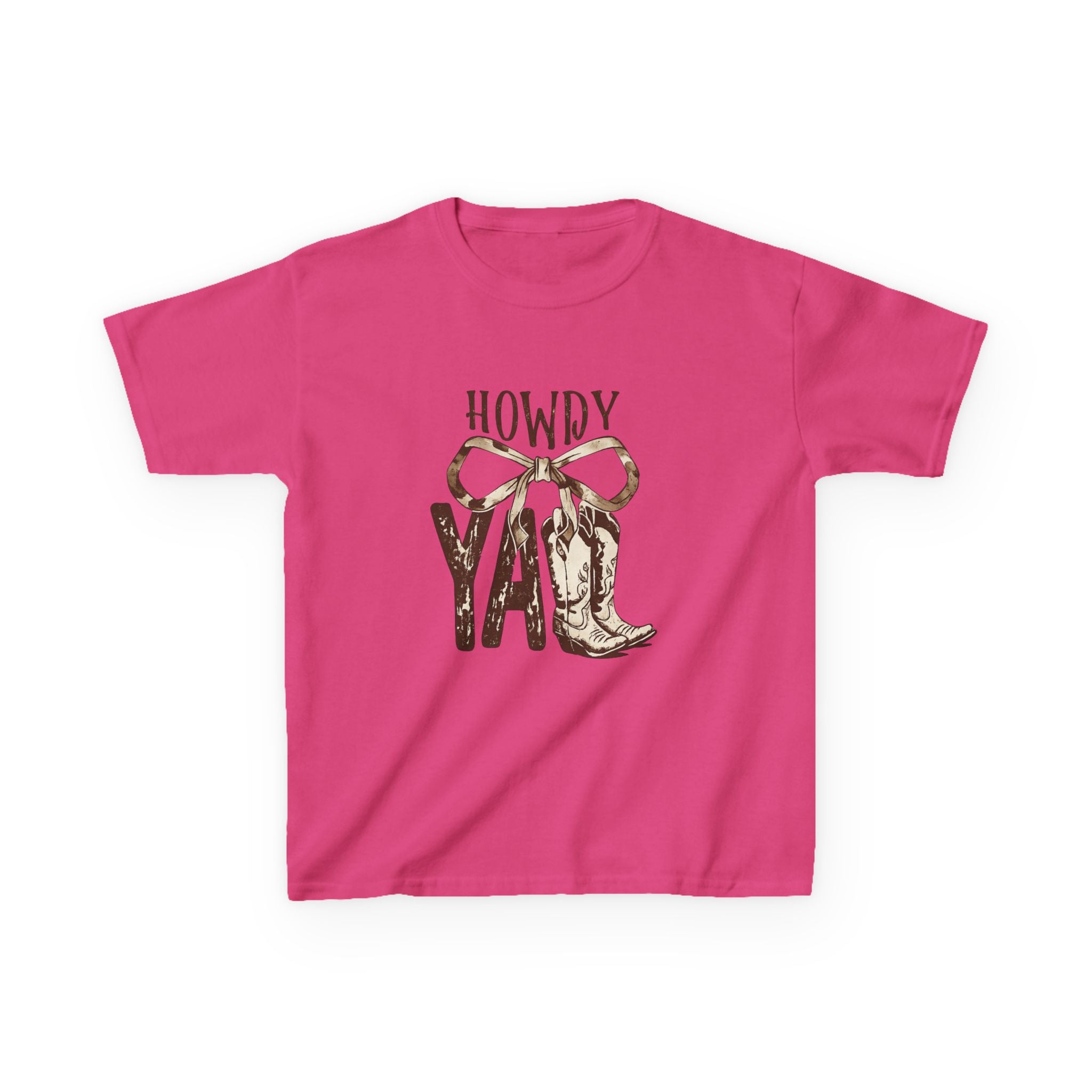 Howdy Y'all Kids T-Shirt — Western Cowboy Boot & Bow Graphic Tee