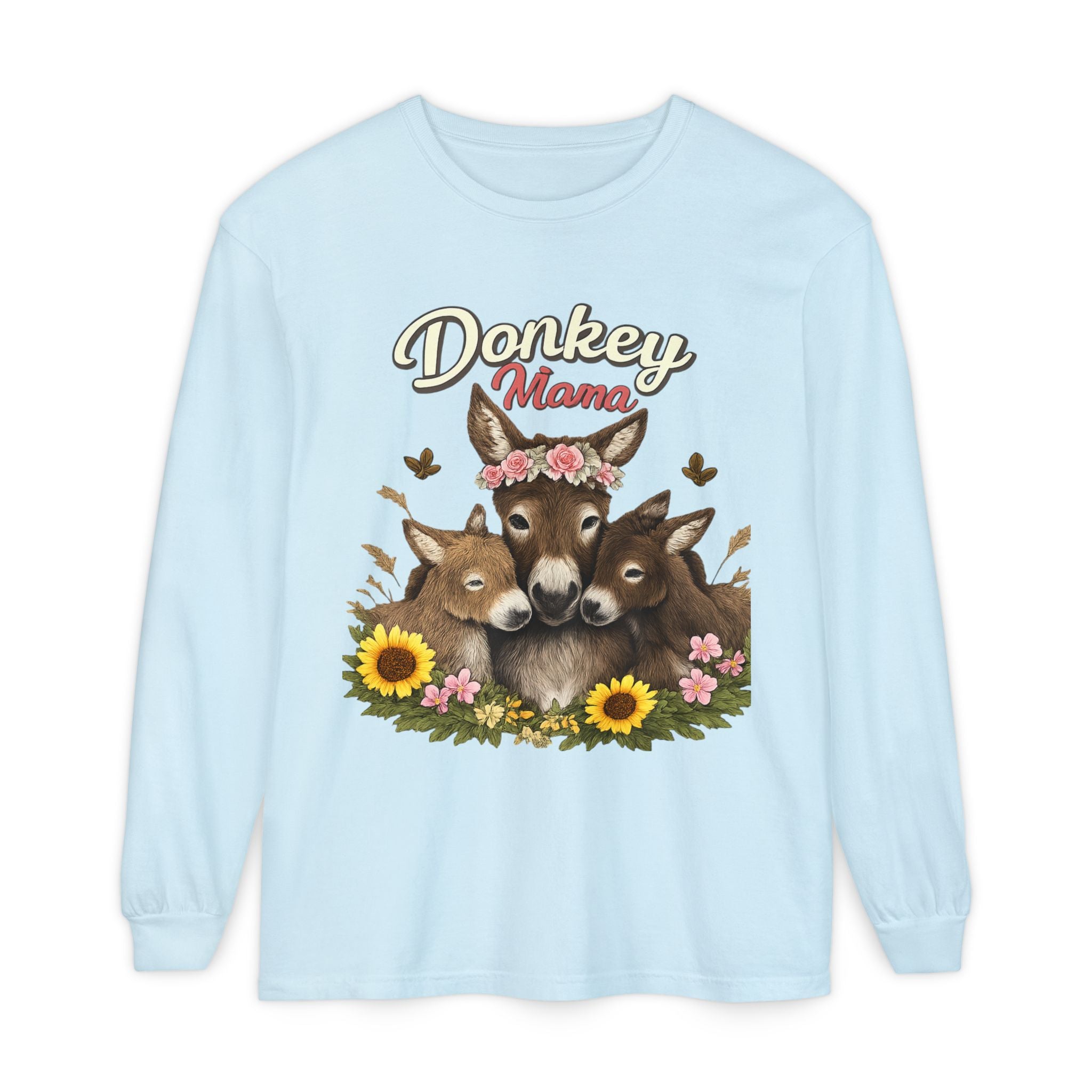 Donkey Mama Long Sleeve Tee — Floral Donkey Mom Shirt for Animal Lovers