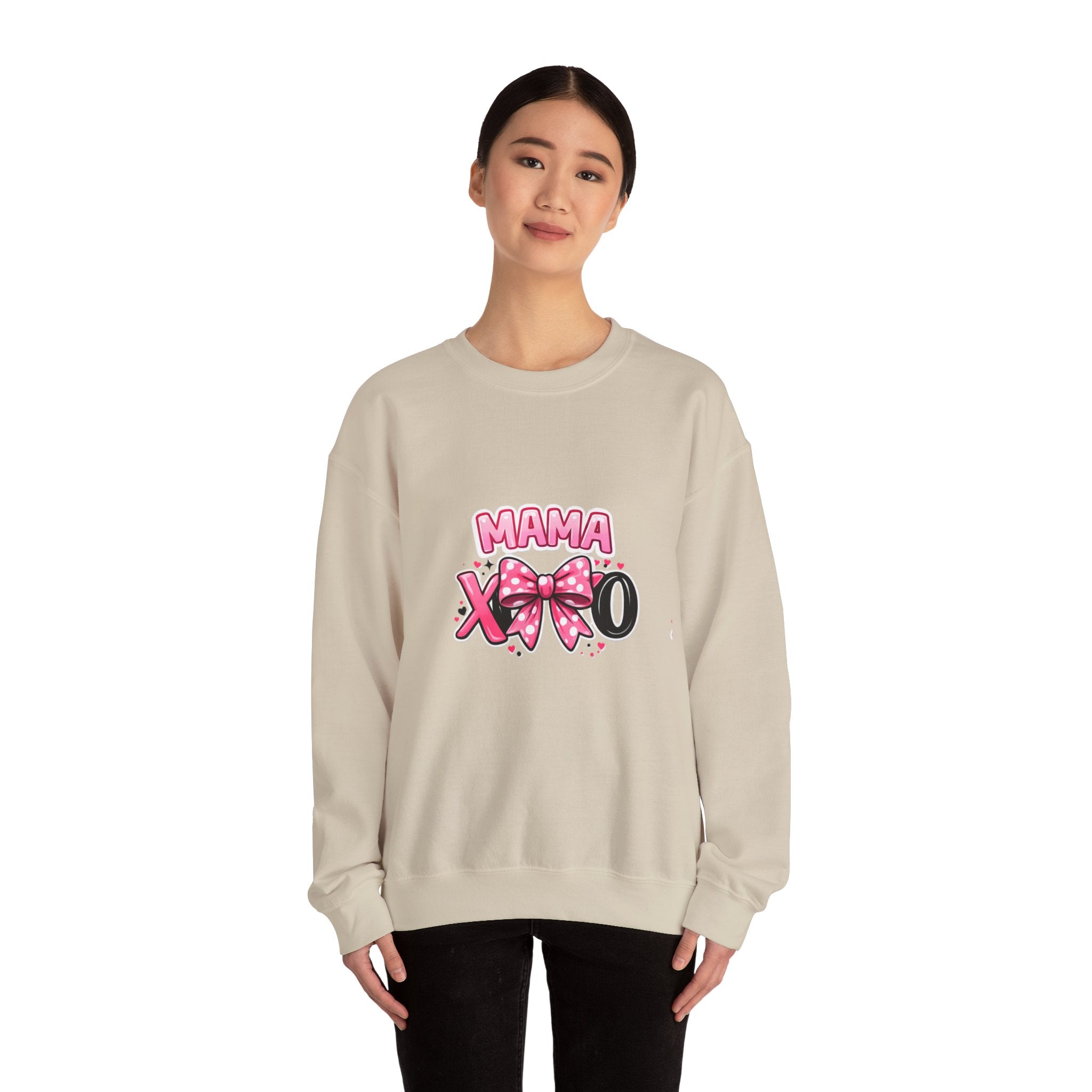 Mama XOXO Crewneck Sweatshirt – Cute Pink Bow Mother's Day Sweatshirt