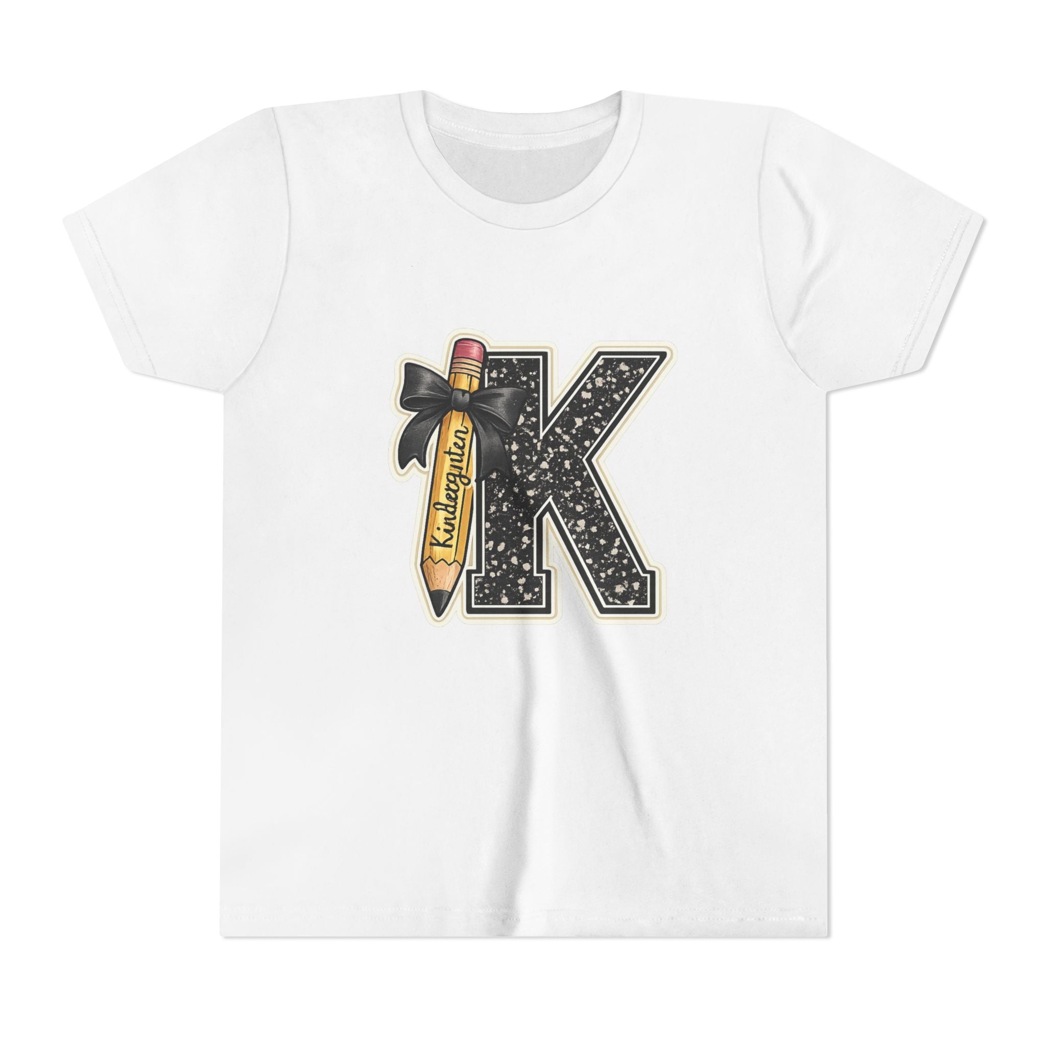 Youth K Monogram Pencil Tee — Kids Initial Letter K School Shirt