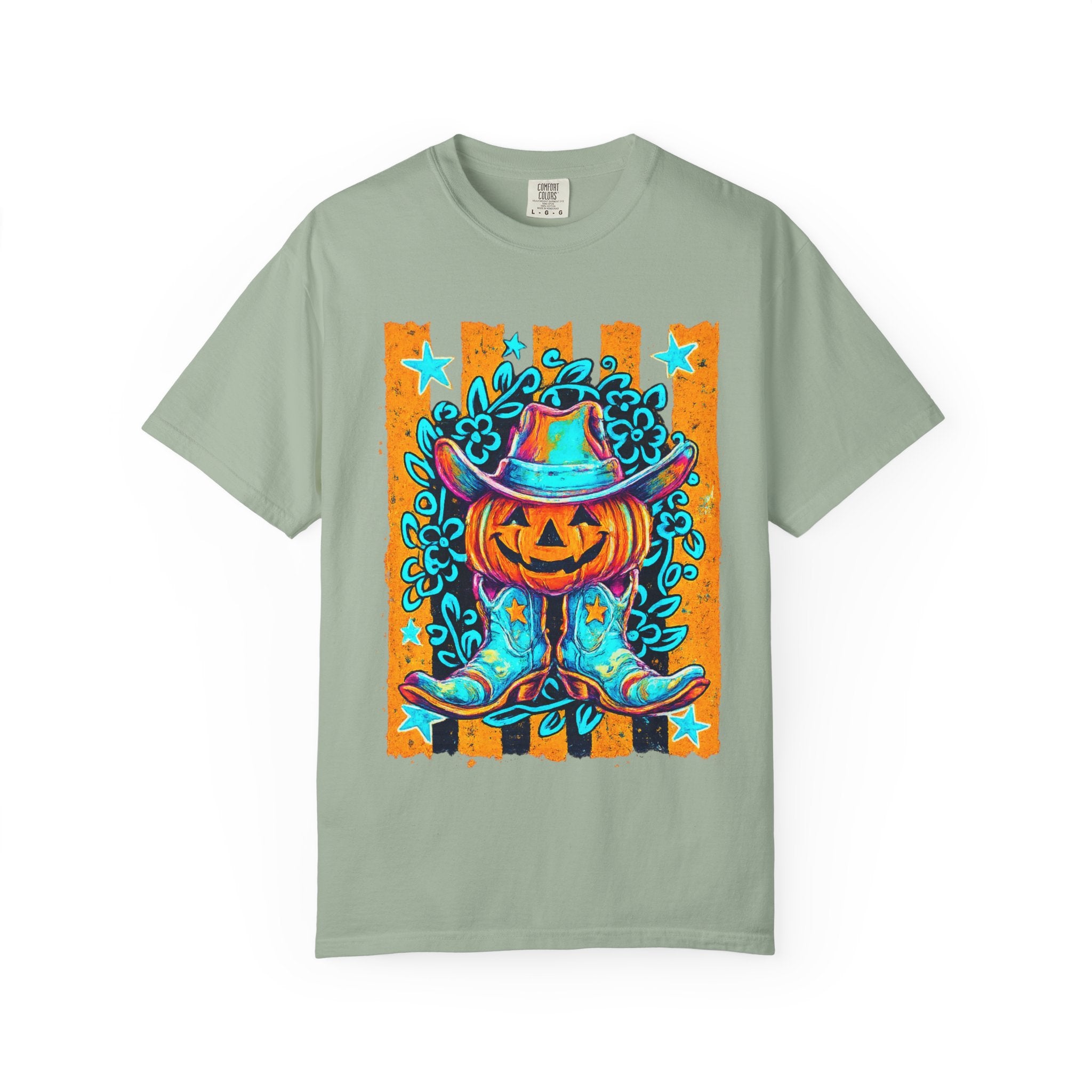 Halloween Pumpkin Cowboy T-Shirt — Neon Country Jack-O'-Lantern Graphic Tee