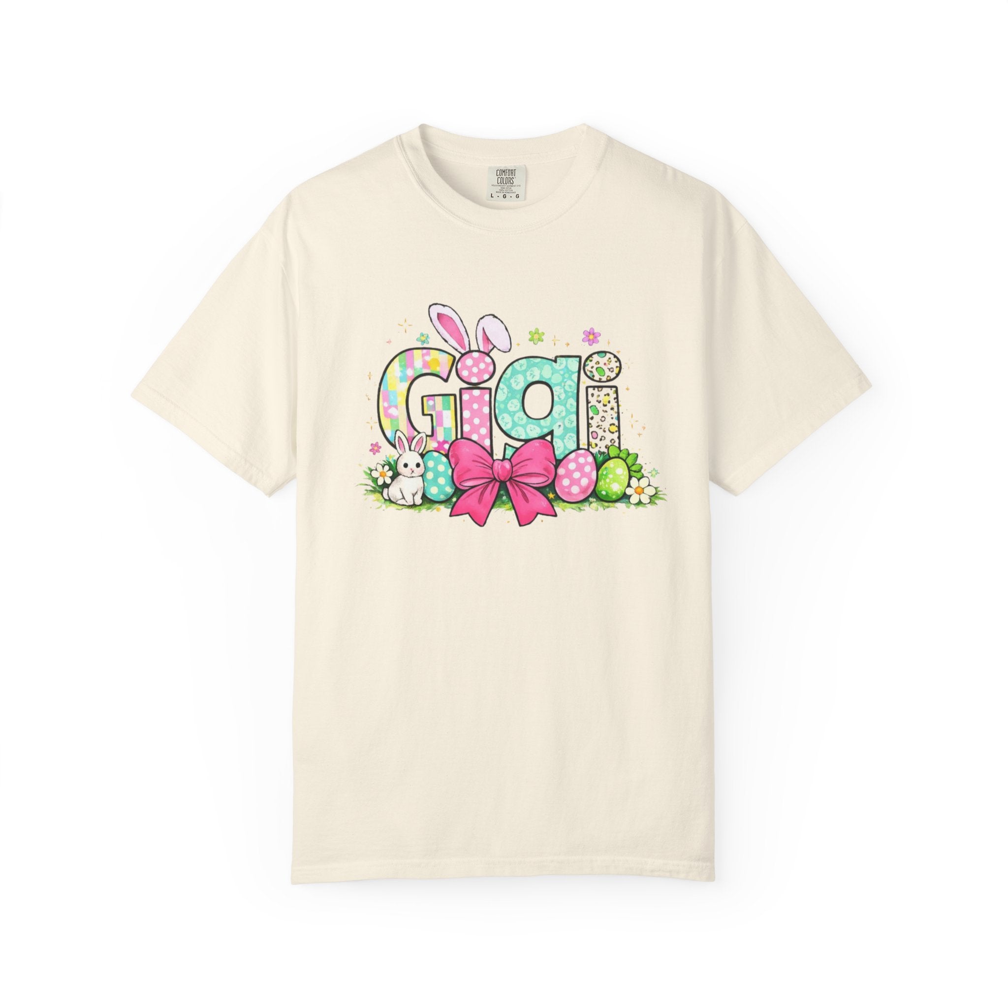 Easter Gigi T-Shirt — Pastel Bunny & Eggs Graphic Tee