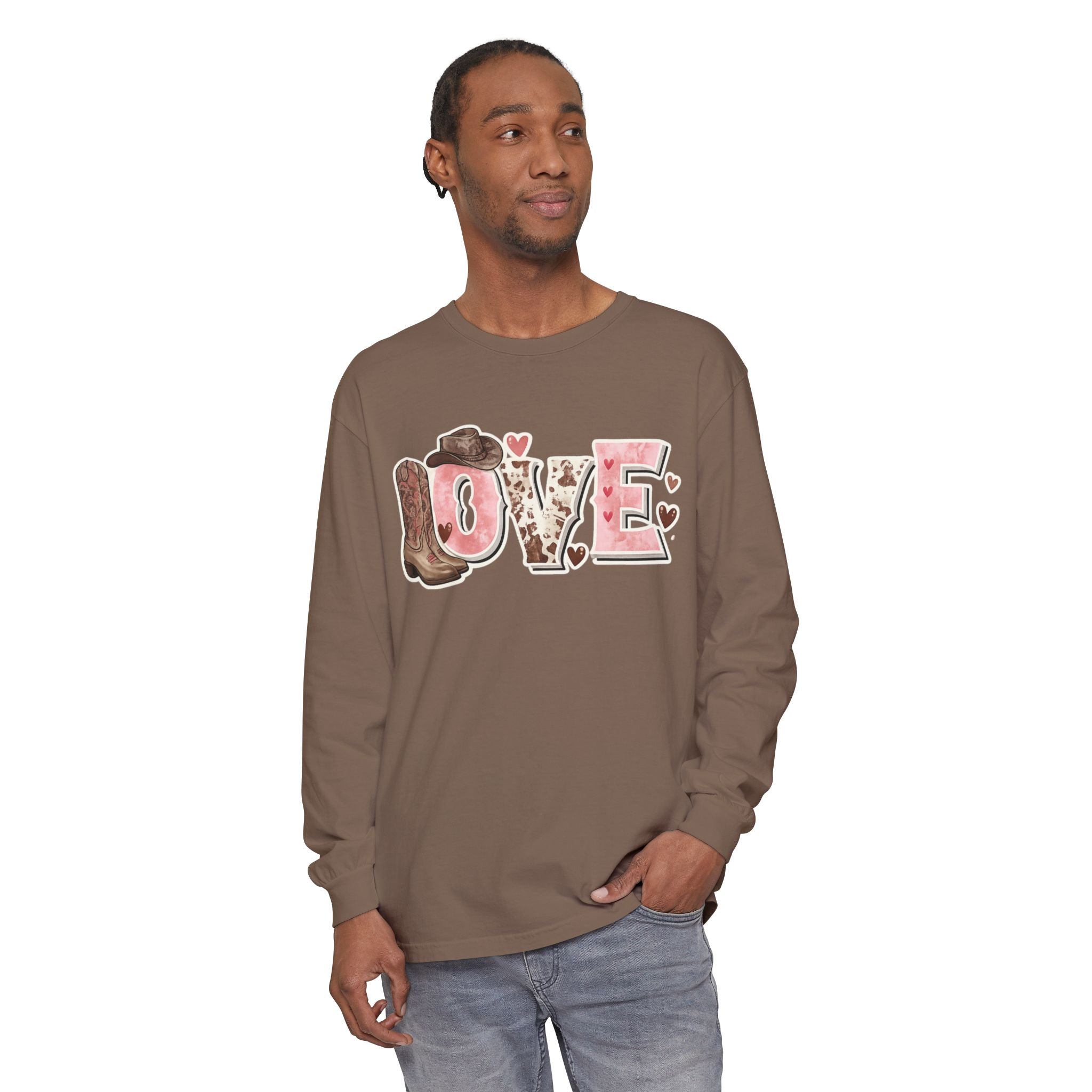 Western 'LOVE' Long Sleeve Tee — Cowgirl Cowboy Heart Graphic