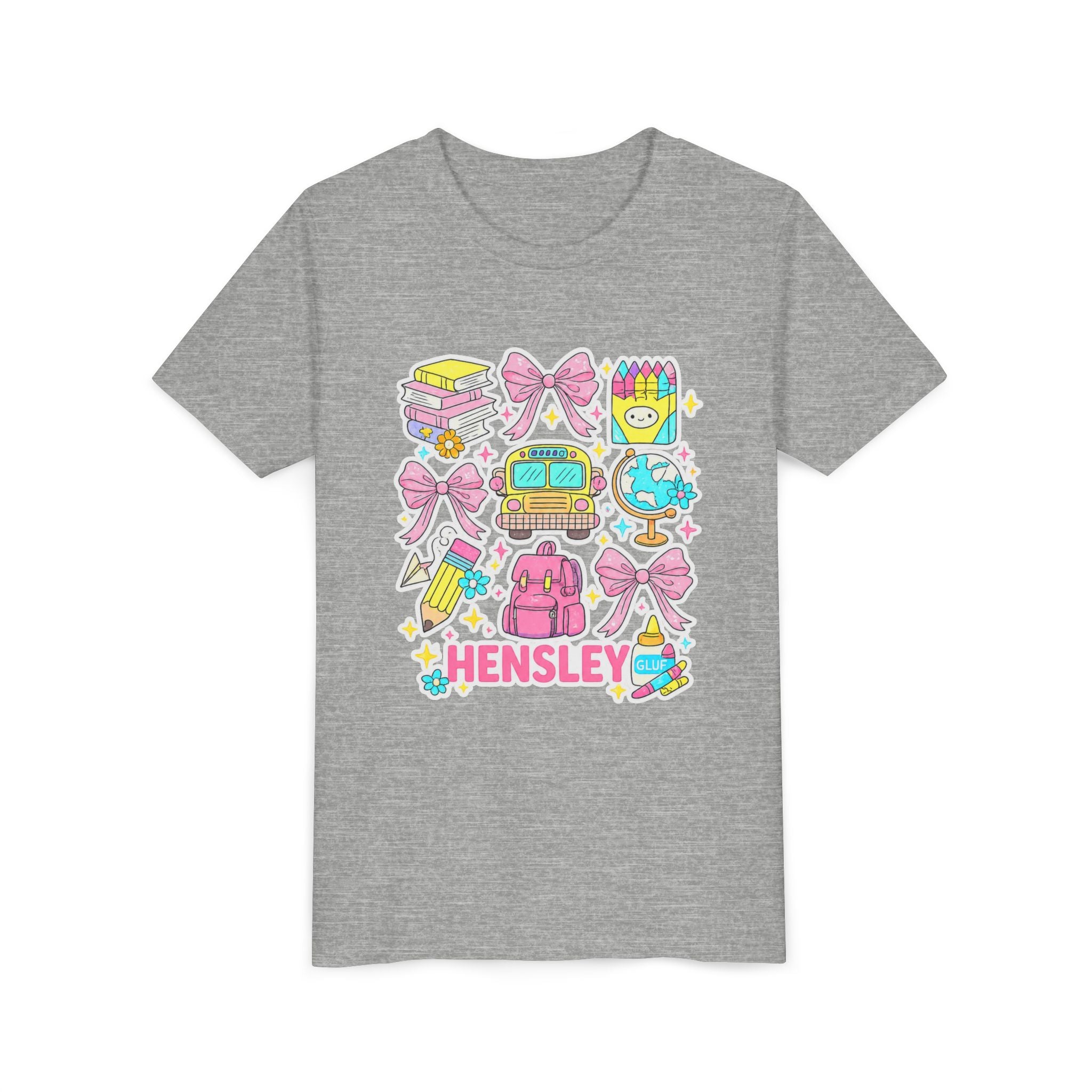 Personalized Kids Back to School Tee – Cute School Icons with Name (Hensley)